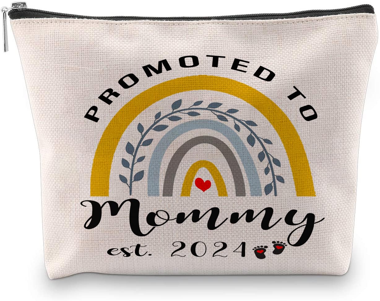 Qsavet New Mom Gifts For Women, Promoted to Mom 2024 Cosmetic Bag, First Time Mom Gifts, Mom To Be Gifts, Gift To Future Mom, Pregnancy Gifts For Mother, Travel Pouch Makeup Bag Gift For New Mom 2024