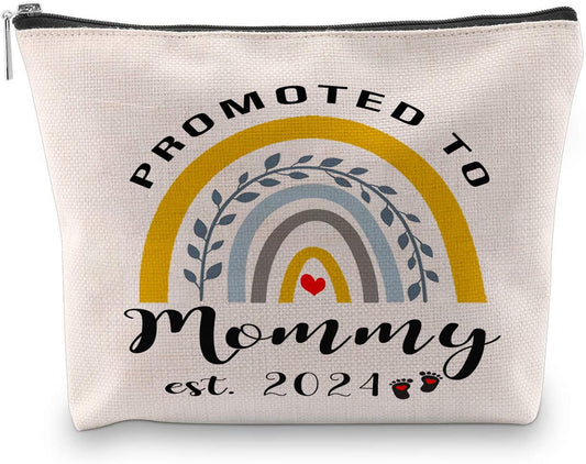 Qsavet New Mom Gifts For Women, Promoted to Mom 2024 Cosmetic Bag, First Time Mom Gifts, Mom To Be Gifts, Gift To Future Mom, Pregnancy Gifts For Mother, Travel Pouch Makeup Bag Gift For New Mom 2024