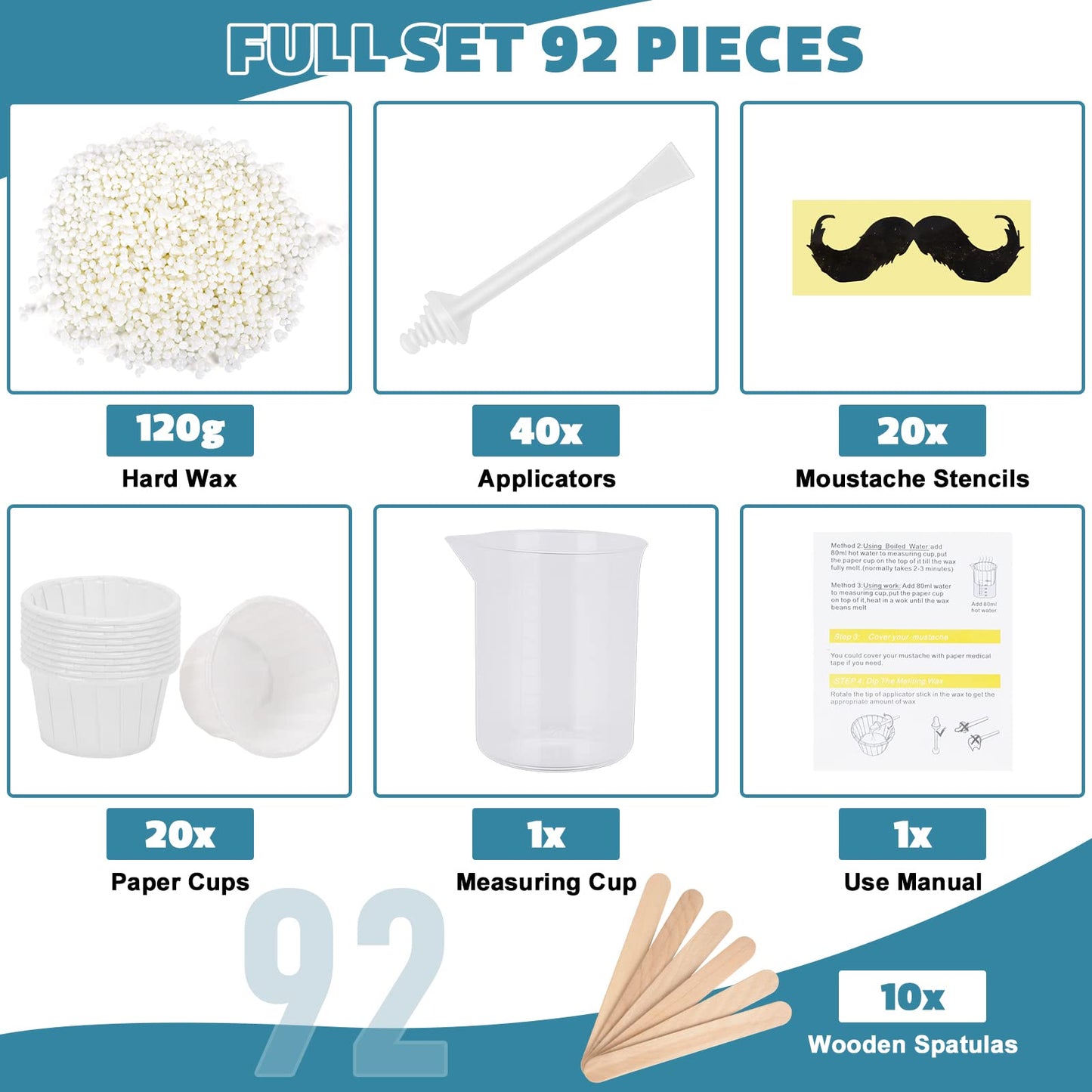 120g Nose Wax Kit, Nose Wax with 30 White Applicators, 20 Mustache Guards, 20pcs Paper CupNose Hair Wax Painless Nose Hair Removal at Least 20 Times Usage, Nose Hair Waxing Kit for Men and Women