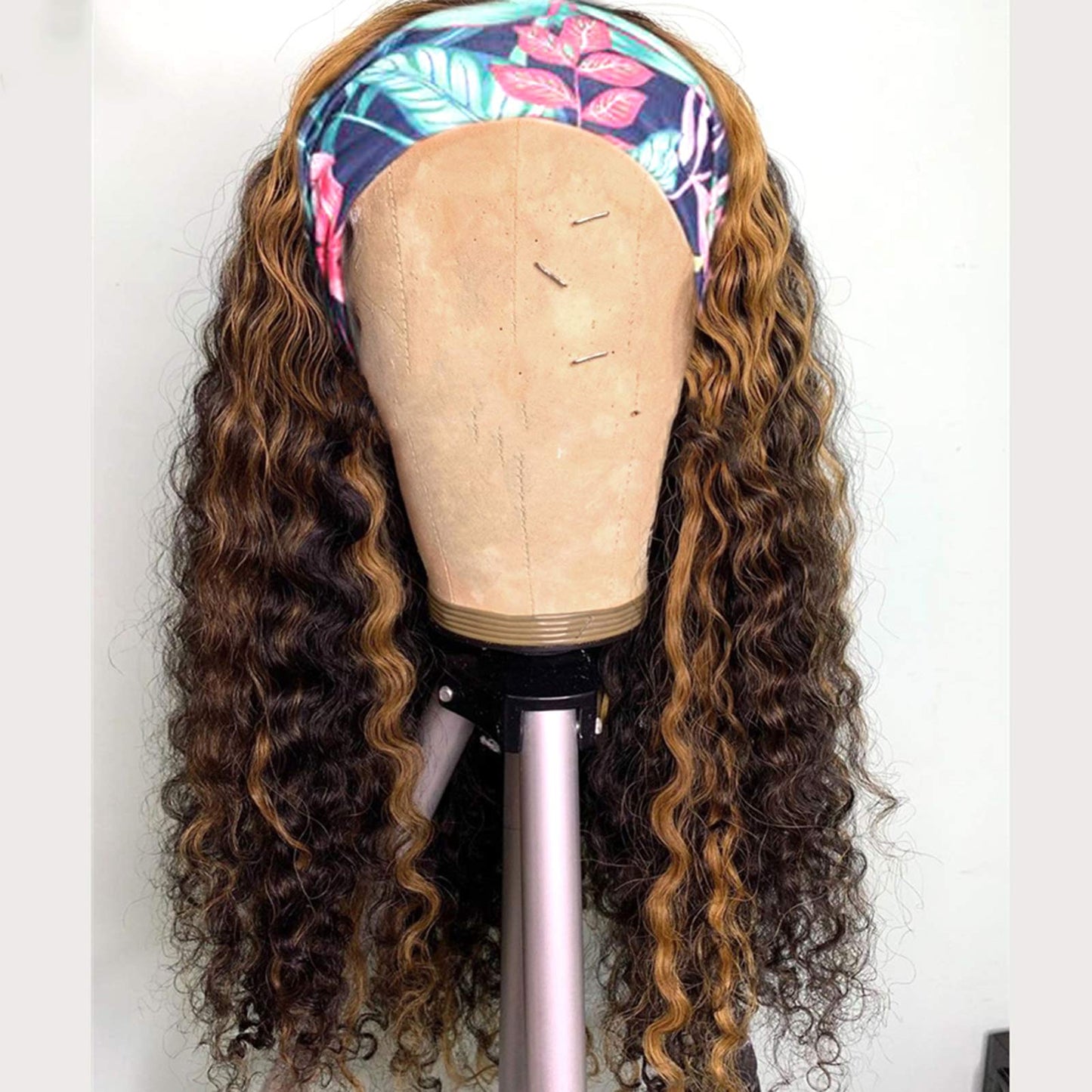 YMS Headband Wig Human Hair 2/30 Highlight None Lace Front Wigs Human Hair Curly Headband Wigs for Black Women 150% Density Human Hair Wigs(12 inch,Highlight 2/30)