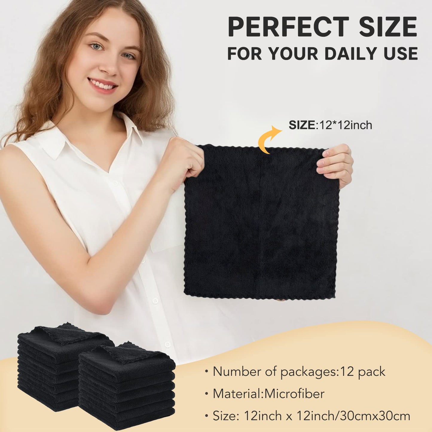 SUNLAND Microfiber Face Cloth Reusable Makeup Remover Facial Cleansing Towel Ultra Soft Face Washcloth 12inchx12inch 12 Pack Black