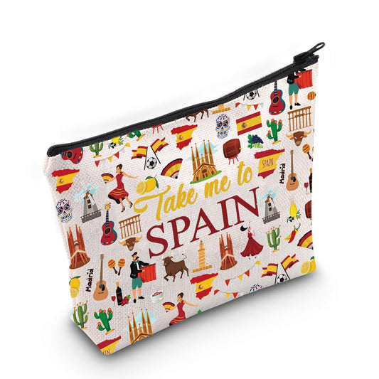 WZMPA Spain Travel Cosmetic Bag Spanish Souvenir Gift Take Me To Spain Zipper Pouch Bag Spain Vacation Gift (Take Spain)