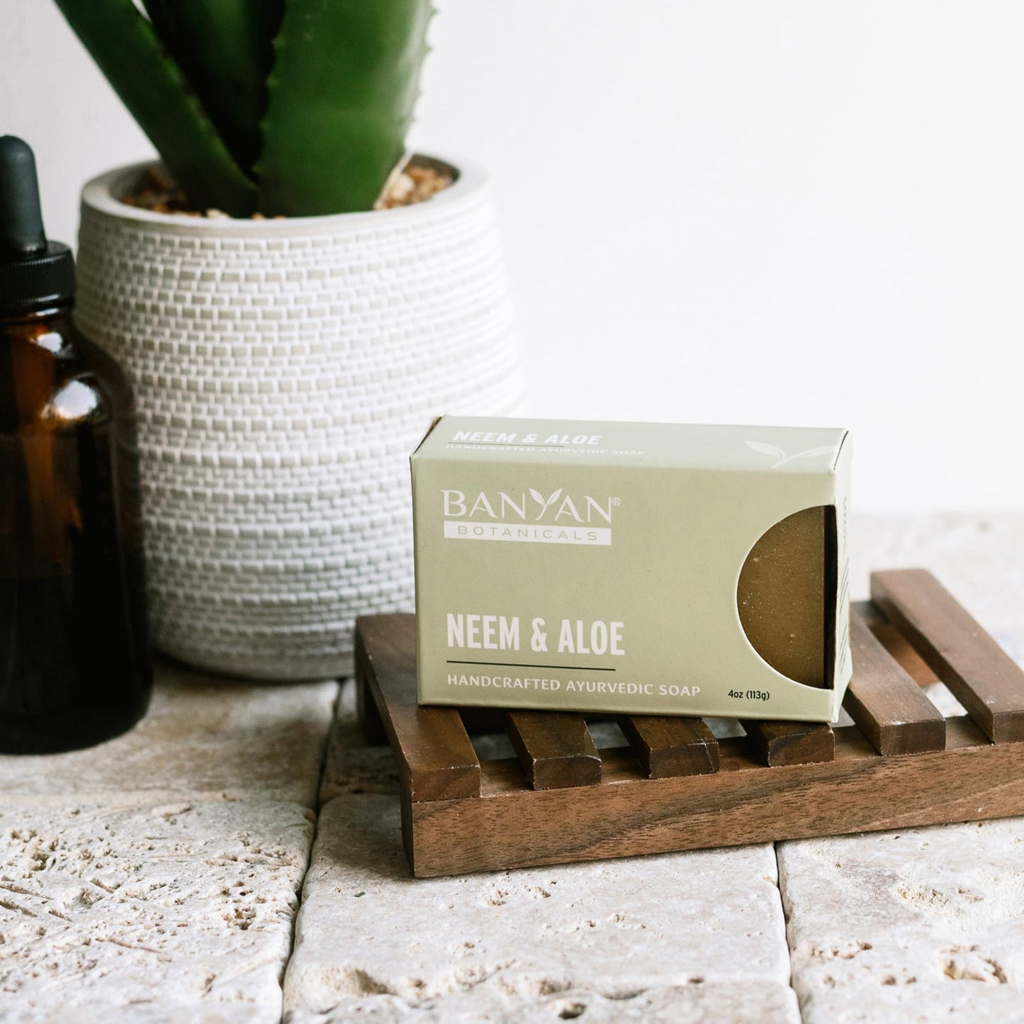 Banyan Botanicals Neem & Aloe Soap – Calming and Soothing Soap for Sensitive Skin – With Organic Neem Leaf, Aloe Vera, and Vetiver Essential Oil – 4 oz Bar – Free of Sulfates, Phthalates & Parabens