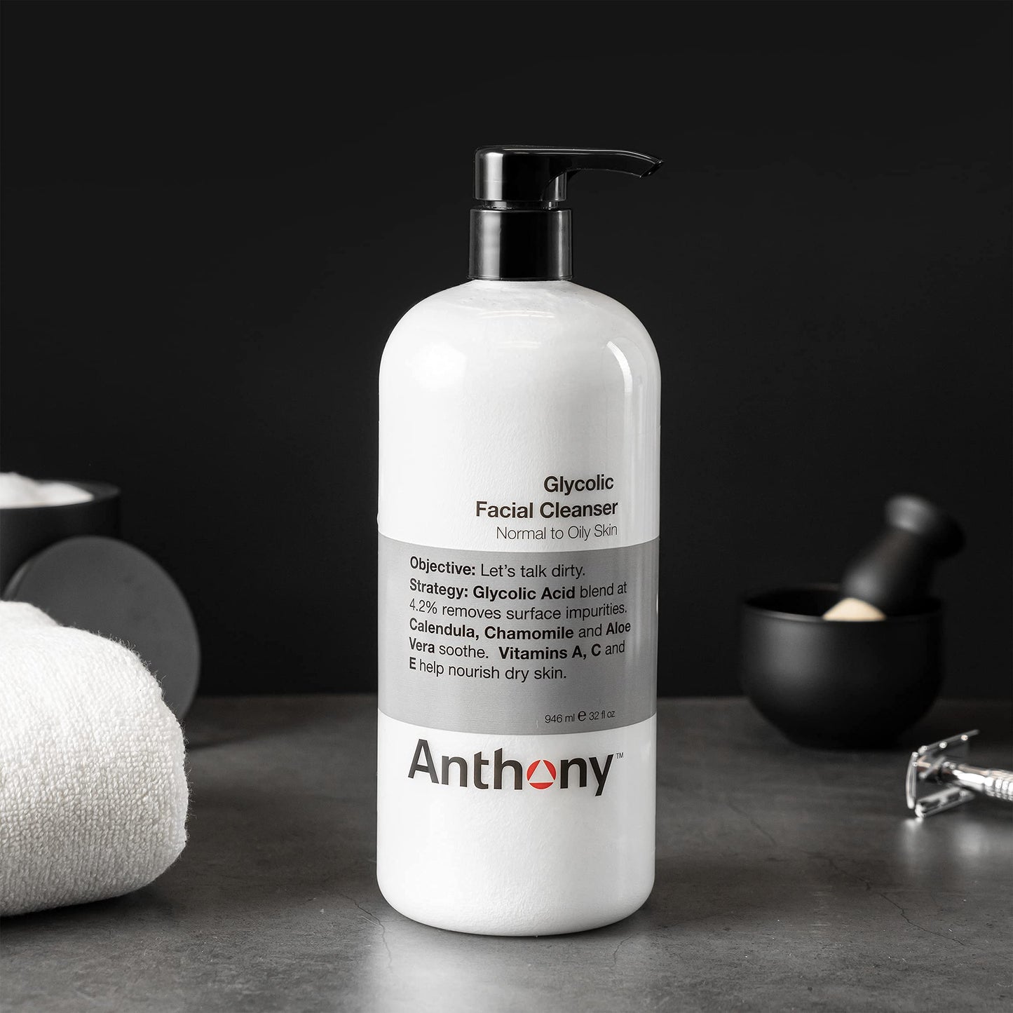 Anthony Glycolic Facial Cleanser for Men 32 Fl Oz Witch Hazel Toner for Face Kind Cleansing Water