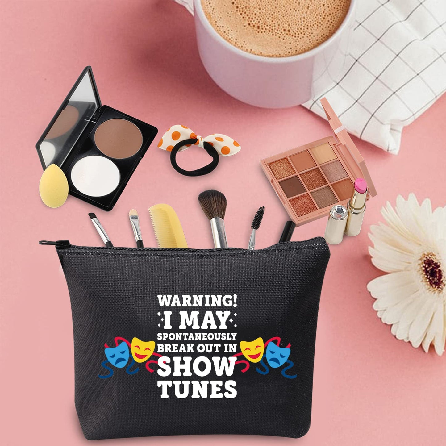 TSOTMO Warning I May Randomoly Break Out In Show Tunes Cosmetic Bag Theatre Novelty Makeup Bag Broadway Musical Theater Gift (Show BLK)