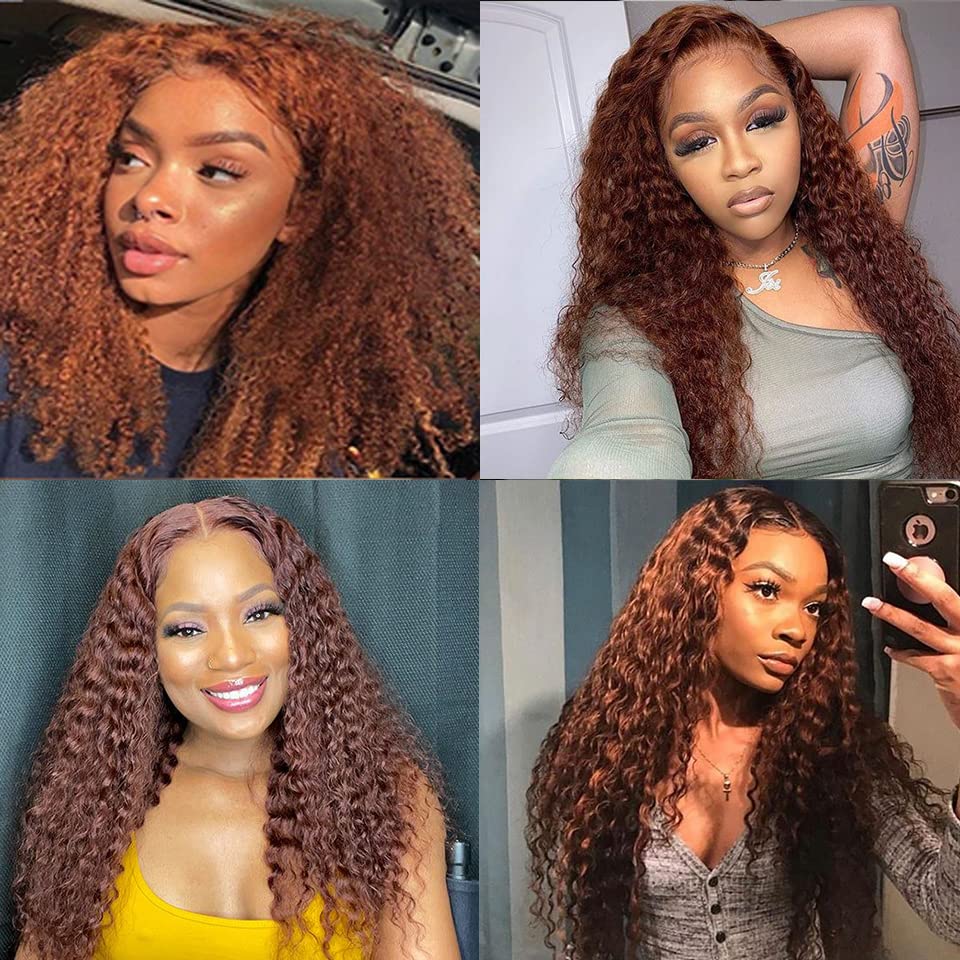 Diexrlamx Hair Color #30 Bundles Kinky Curly Reddish Brown Human Hair Bundles 16 18 20 Inch Brazilain Unprocessed Virgin Hair 3 Bundles Brown Curly Bundles Human Hair Brown Bundles