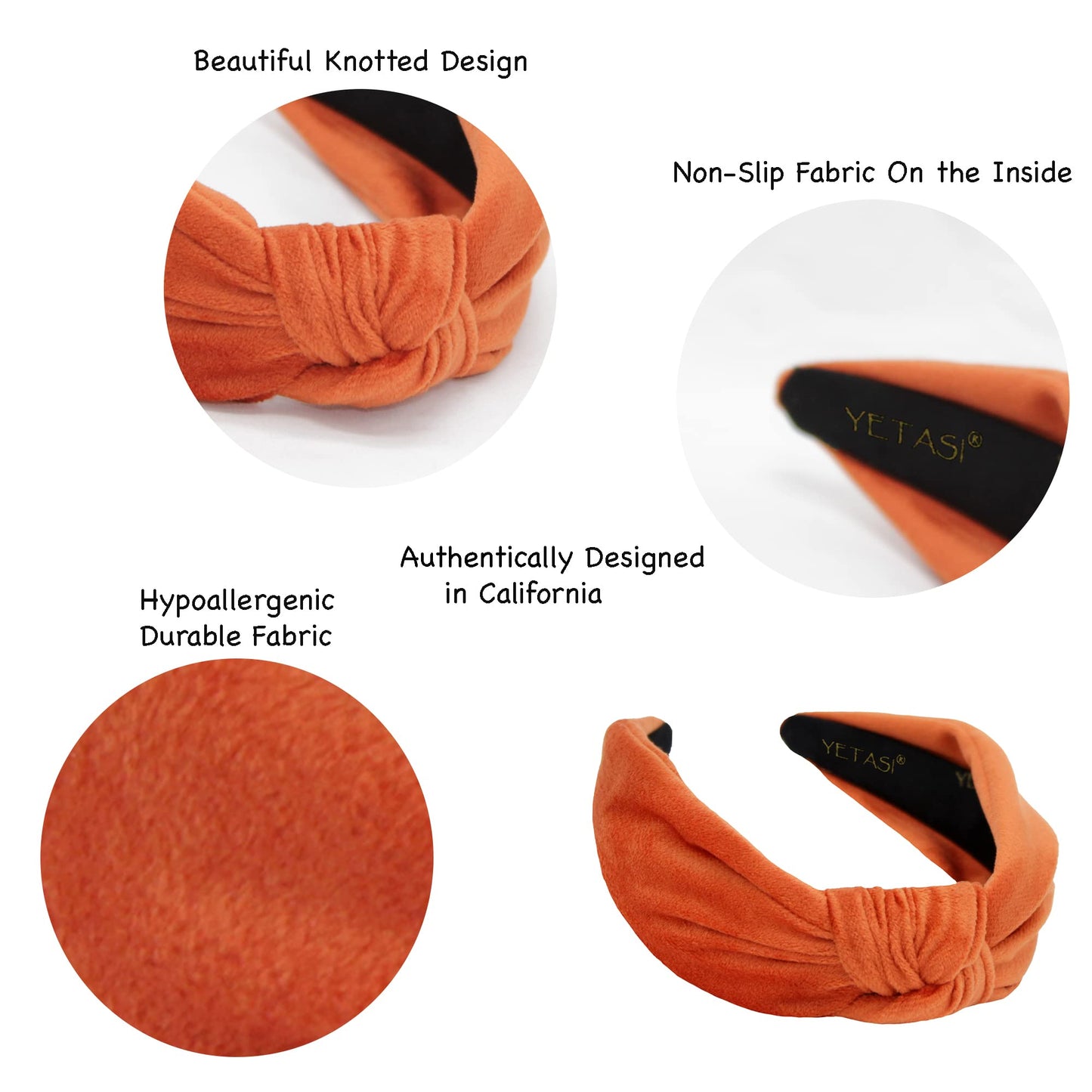 YETASI Headbands for Women Orange is Chic. Velvet Knotted Headband for Women is Trendy. Top Knot Headbands for Women are Made of Non Slip Material