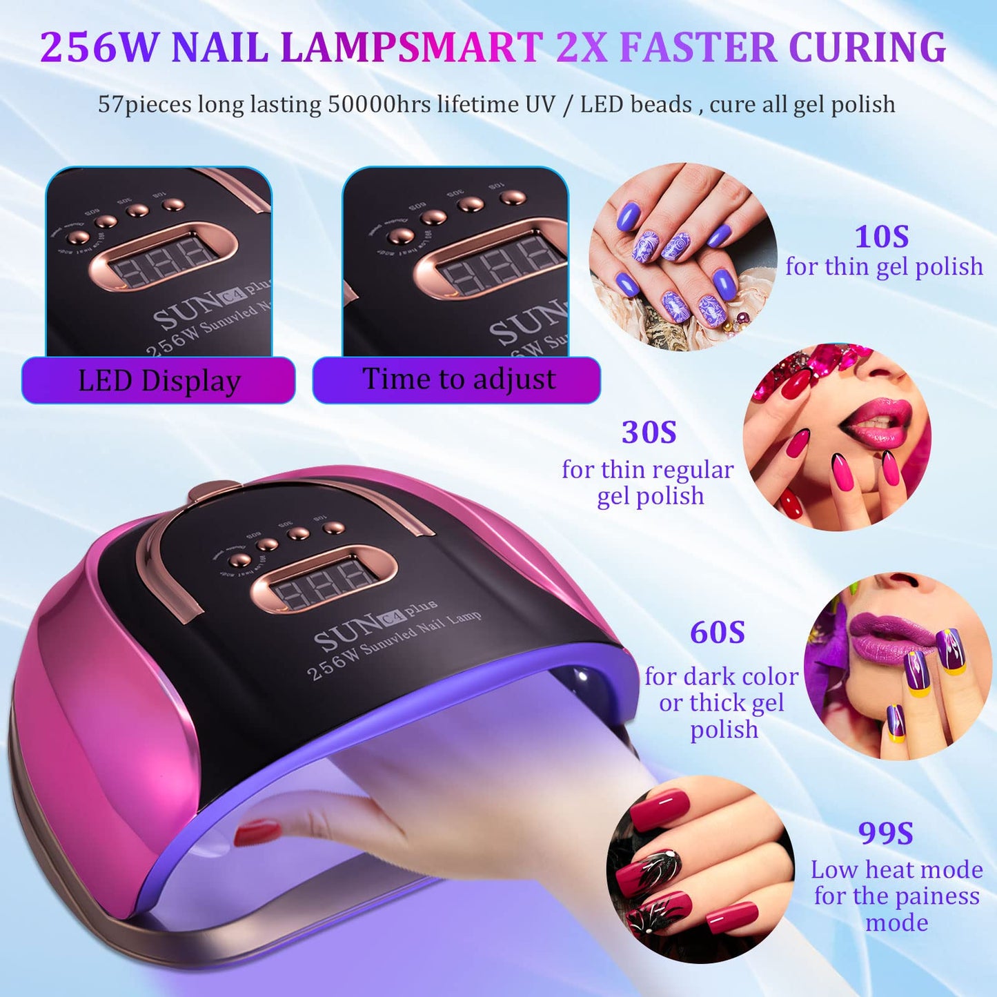 MUSERAY UV LED Nail Light, 256W High Power Nail Gel Light, 4 Timer Settings and Professional Manicure Nail Lamp with Automatic Sensor(Comes with 9 Free Gifts)