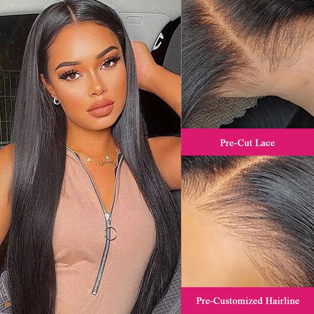 Odir Wear and Go Glueless Wigs Human Hair Pre Plucked Pre Cut 4x4 Lace Closure Wigs 20 Inch Human Hair 180% Density Brazilian Straight Hair HD Lace Front Wigs for Black Women Glueless Wigs