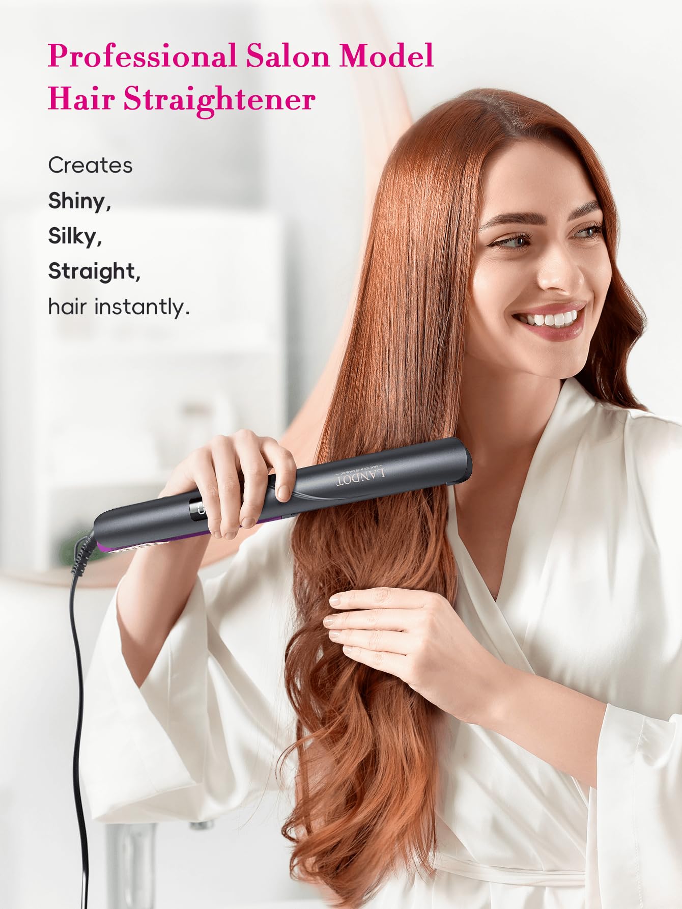 LANDOT Hair Blow Dryer Brush and Volumizer Add Flat Iron Hair Straightener 1-inch Set - Hair Styling Tools for Drying Straightening Volumizing Curling Hair