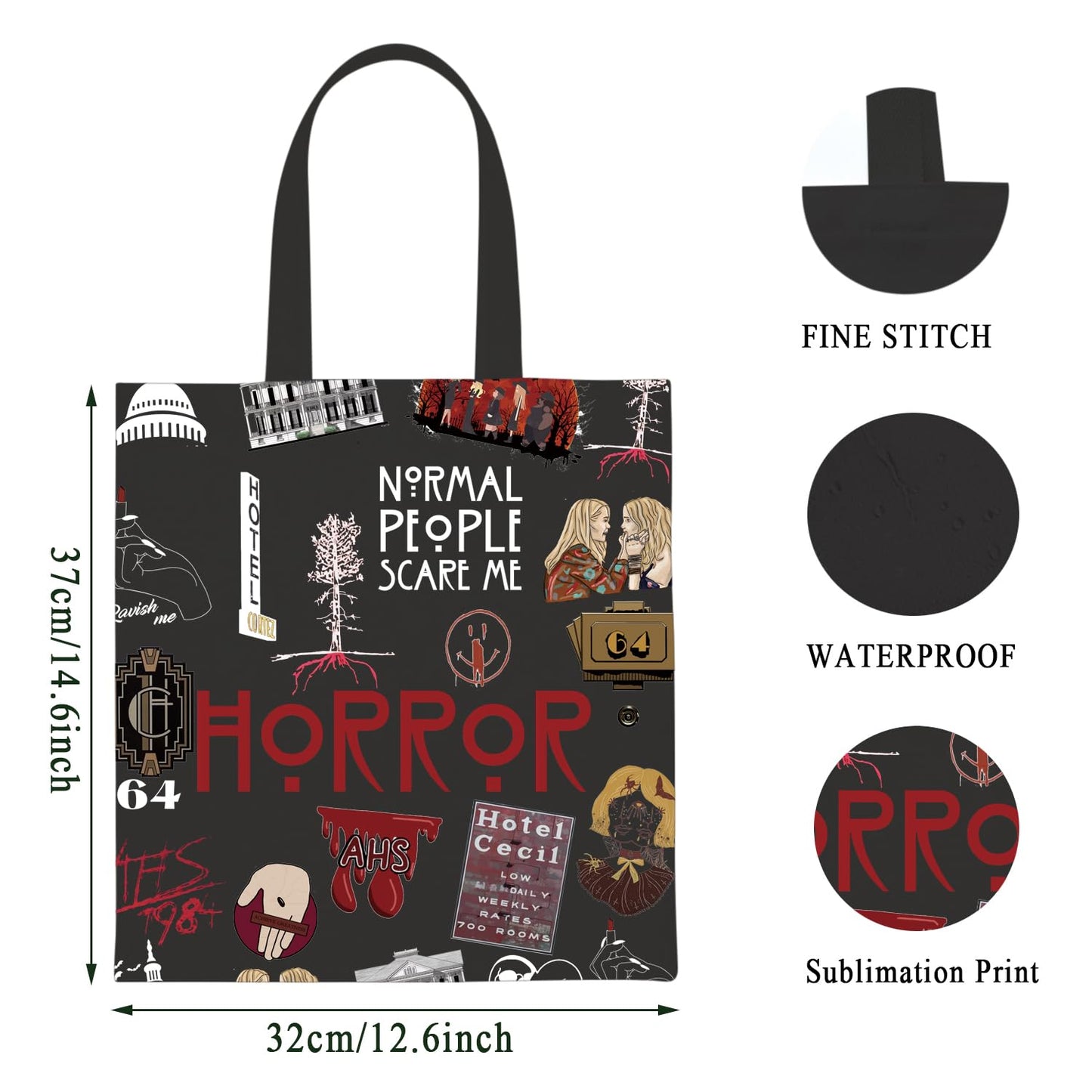 WCGXKO TV Show Inspired Gift Horror TV Show Canvas Tote Bag Reusable Bag Shopping Bag For Fans (Scare tote)