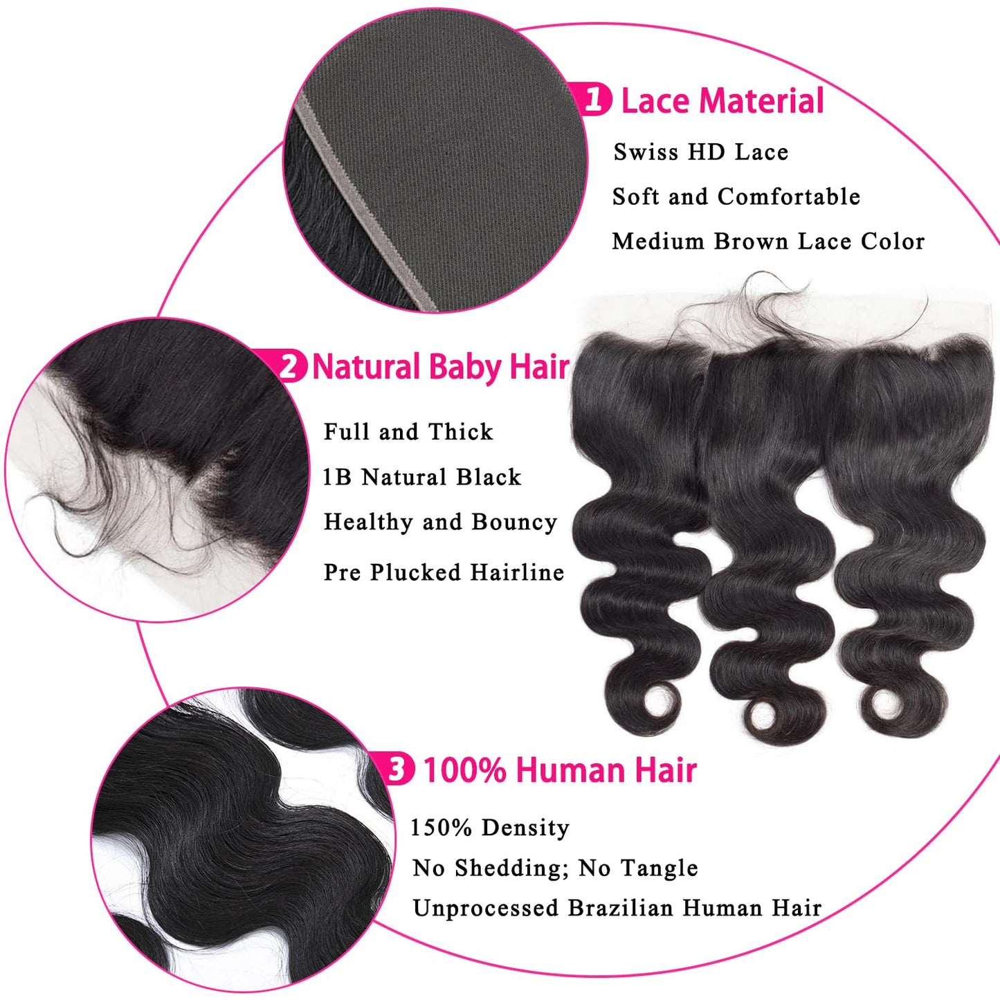 13x4 Body Wave HD Lace Frontal Human Hair 20 inch Ear to Ear Lace Frontal Closure Transparent HD Lace Frontal Closure Pre Plucked with Baby Hair Natural Black Color