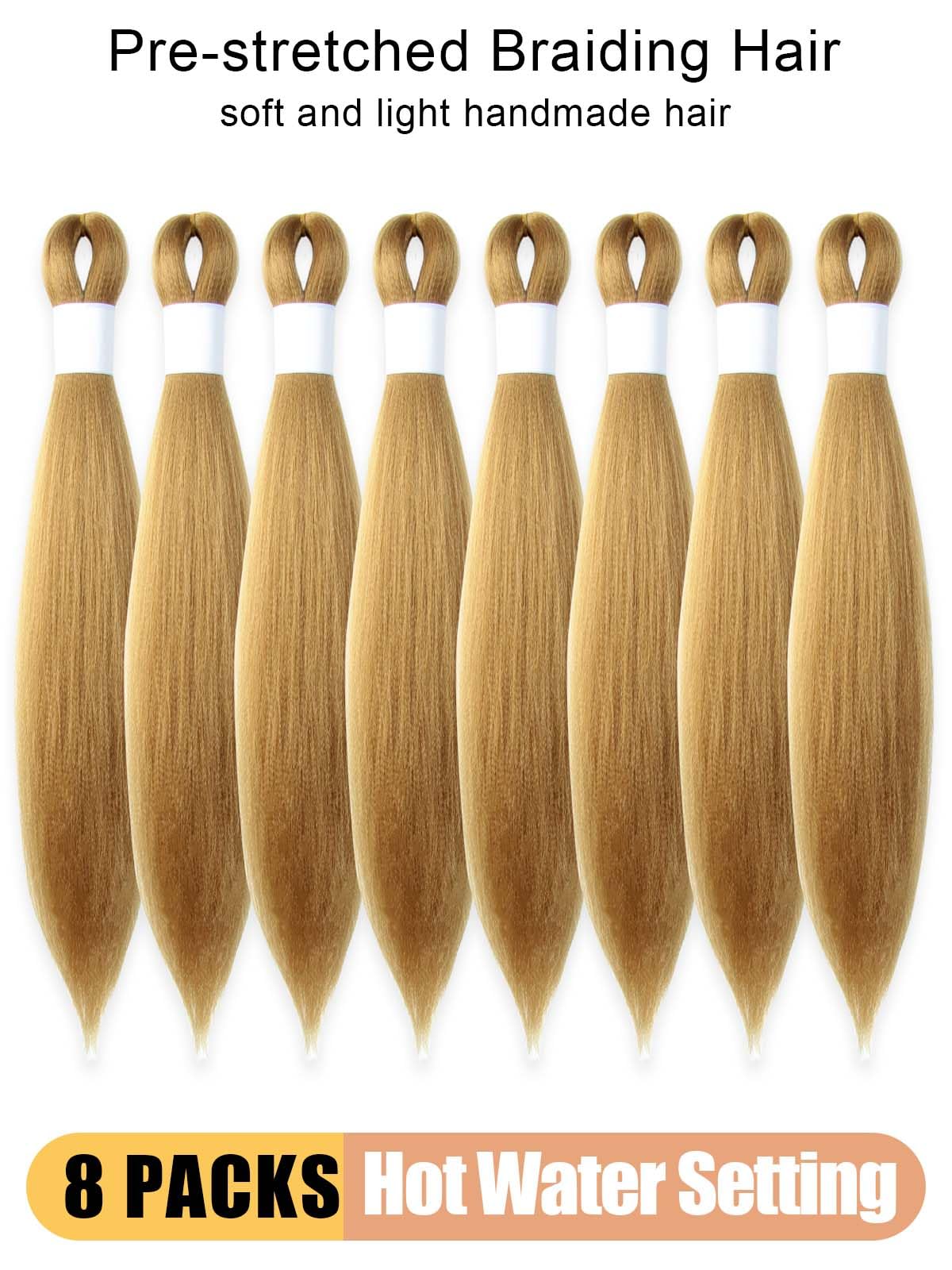 KAVSORAPI Blonde Braiding Hair 16 Inch Pre Stretched Hair Short Straight Crochet Braids Yaki Texture Synthetic Fiber 8 Packs (27#/Honey Blonde)