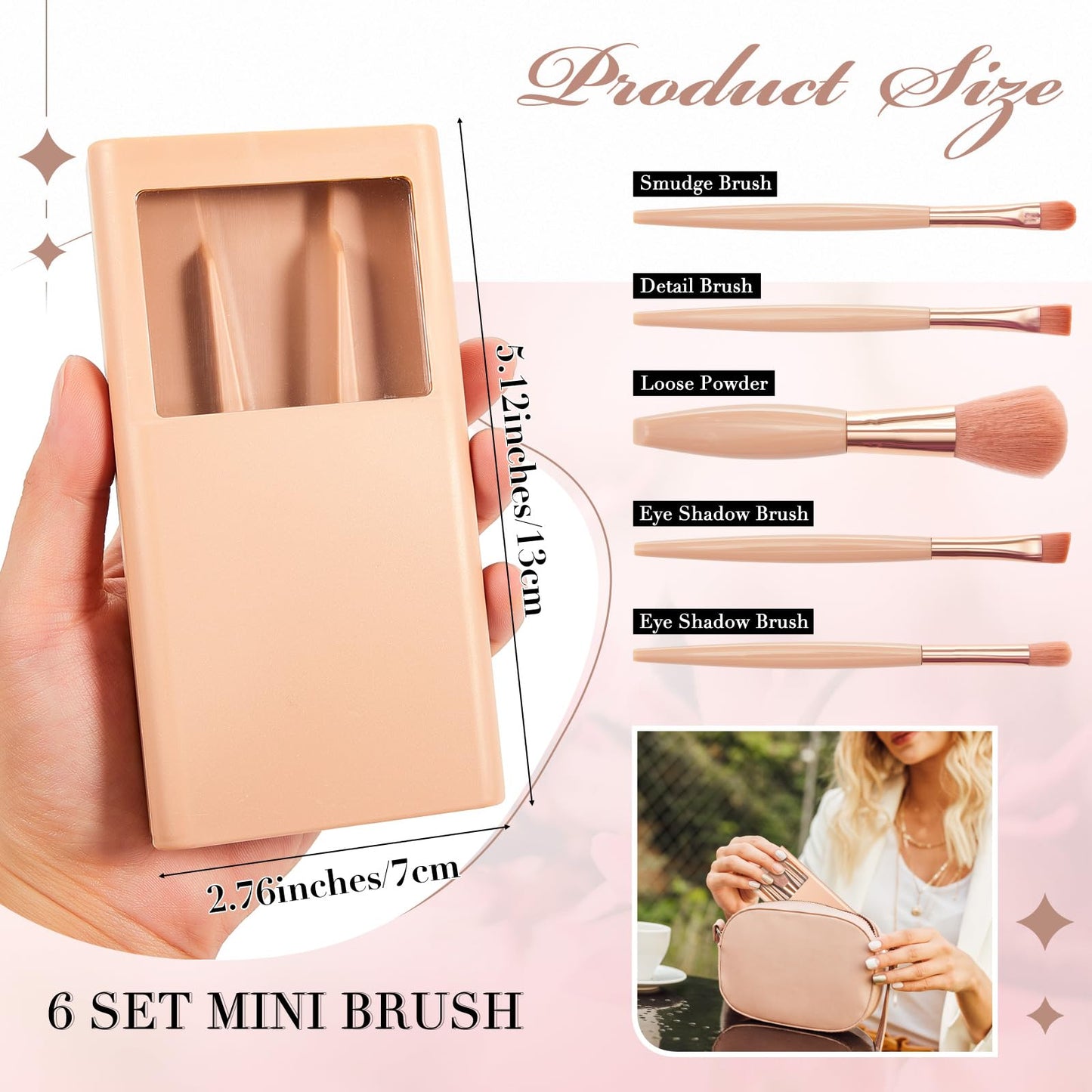 FoldTier 6 Sets Bridesmaid Gifts Mini Travel Makeup Brushes Bulk Proposal Gifts Girls Trip Cosmetics Portable for Travel Wedding Bridal Shower Bachelorette Party(Apricot Color)