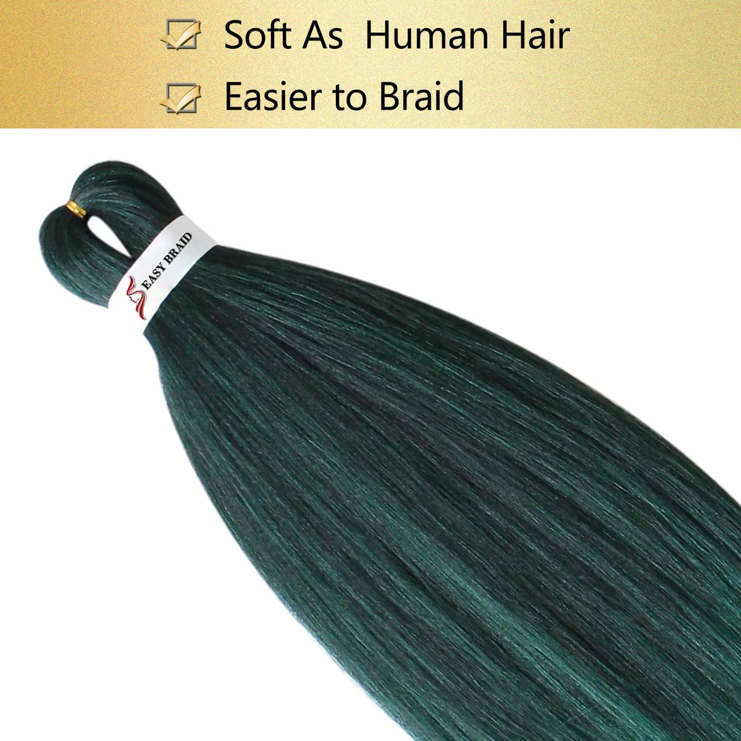 Easy Braid Professional Pre-Stretched Braiding Hair Extensions, 26 inch 3Packs of Itch-Free Synthetic Fiber Crochet Hair with Soft Yaki Texture and Hot Water Setting, Perfect for Professional Use and Easy Styling (26inch, T1B/Green#)