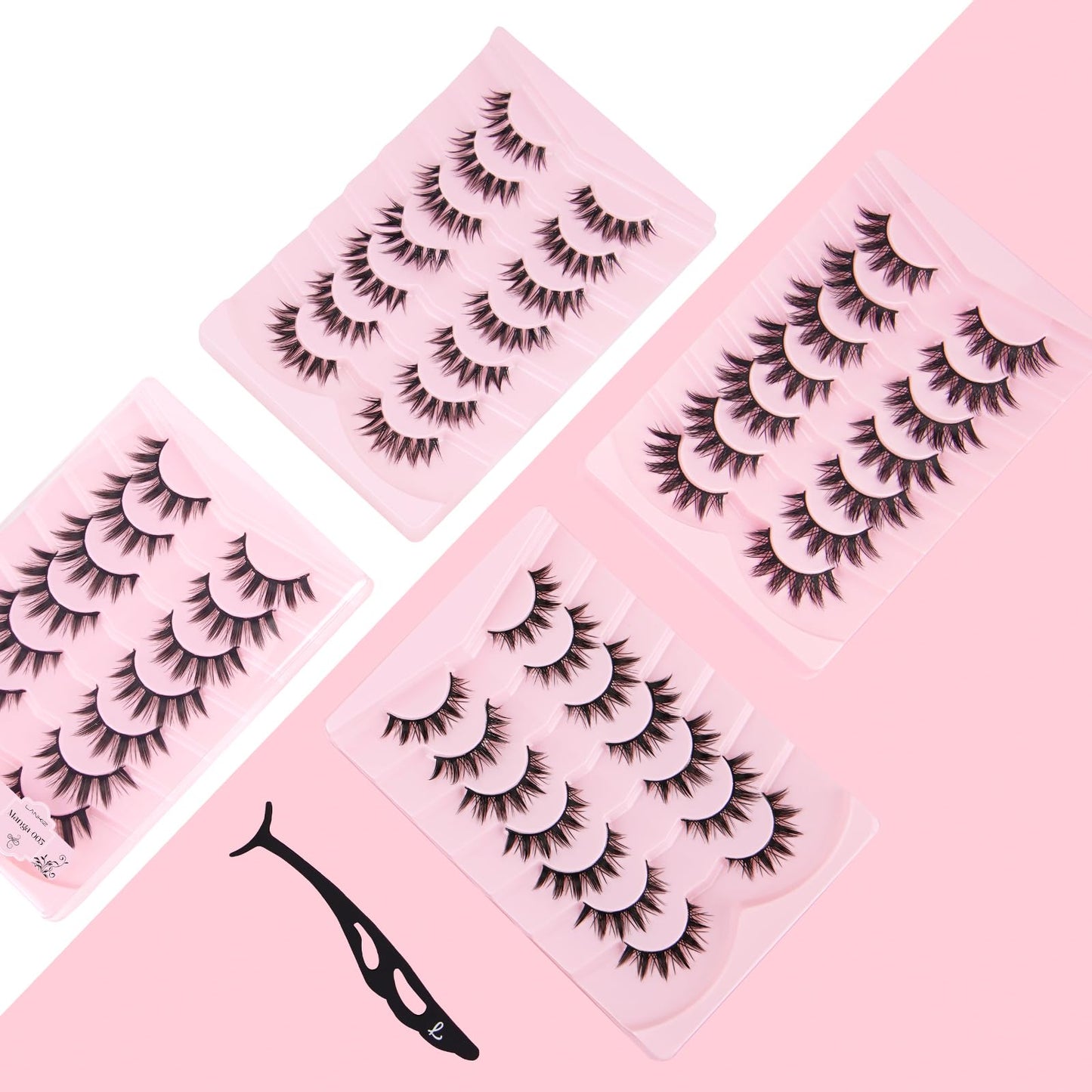 LANKIZ Manga Lashes Natural Look Anime Lashes False Eyelashes Lash Clusters Korean Japanese Makeup Asian Cosplay Fake Eyelashes Mink Wispy Fluffy Cluster Lashes 7 Pairs(Manga-14)