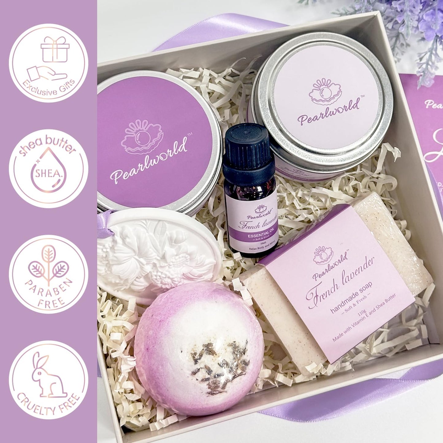 Lavender Spa Gift Set For Women, Bath Sets For Women Gift, Spa Kit For Women, Self Care And Valentines Day Gifts For Women, 7 Piece Home Spa Set