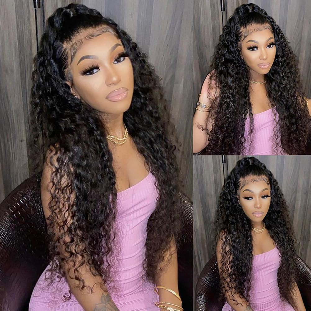 LICHANG 20 Inch Deep Wave Lace Front Wigs Human Hair 4x4 HD Lace Closure Wigs Human Hair 200% Density Deep Curly Lace Frontal Wig Human Hair Pre Plucked with Baby Hair for Black Women