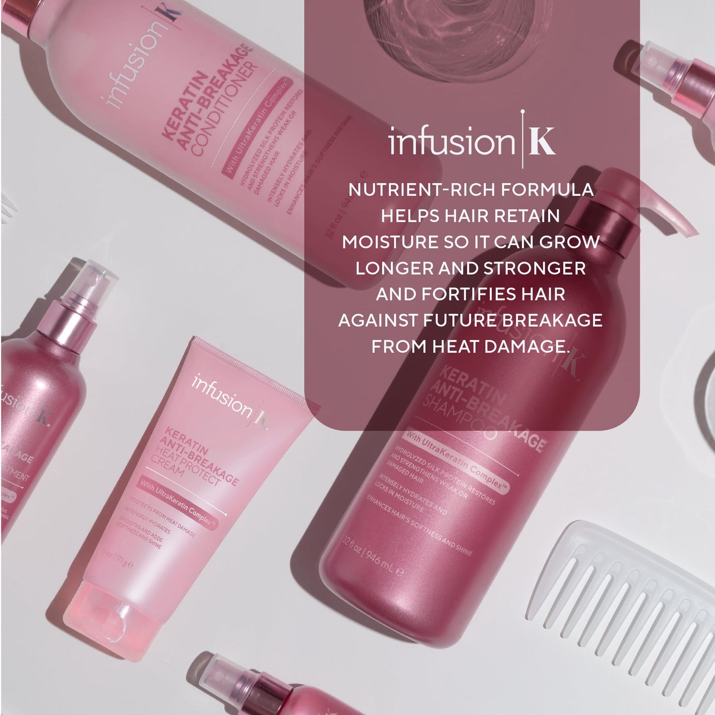 Infusion K Keratin Anti-Breakage Shampoo & Conditioner with UltraKeratin Complex | Hydrates & Strengthens | Enhances Softness & Shine | Color Safe | Paraben, Cruelty, & Sulfate Free - Duo Pack