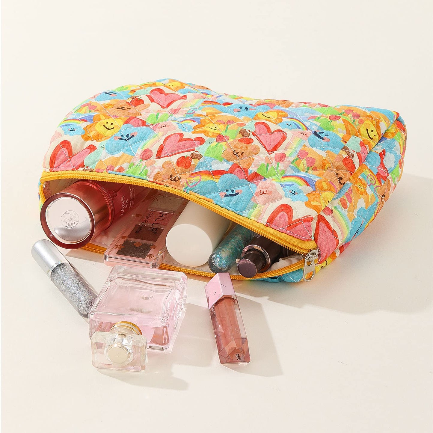 TWOYOMN Printed Cotton Makeup Bag Large Travel Cosmetic Bag Quilted Cosmetic Pouch Aesthetic Floral Toiletry Bag for Women Girls bag