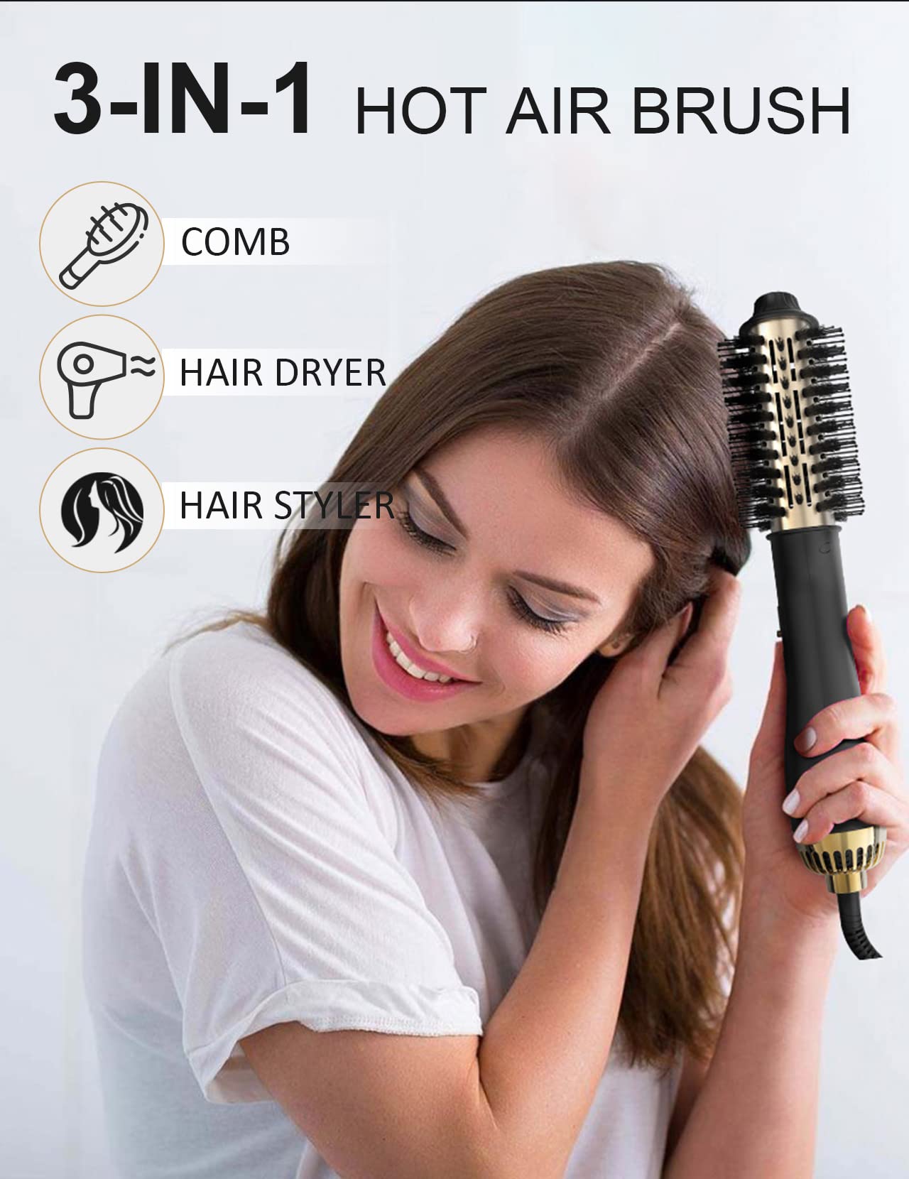 LANDOT Hair Blow Dryer Brush and Volumizer Add Flat Iron Hair Straightener 1-inch Set - Hair Styling Tools for Drying Straightening Volumizing Curling Hair