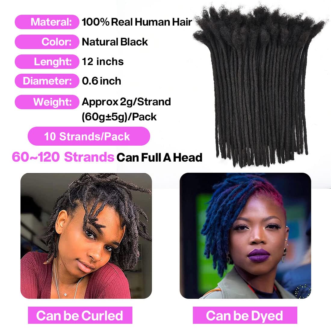 Dula A Loc Extensions Human Hair Dreadlock Extensions for Men/Women 100% Real Human Hair Permanent Dreadlock Extensions Locs Extensions Human Hair Can Be Dyed