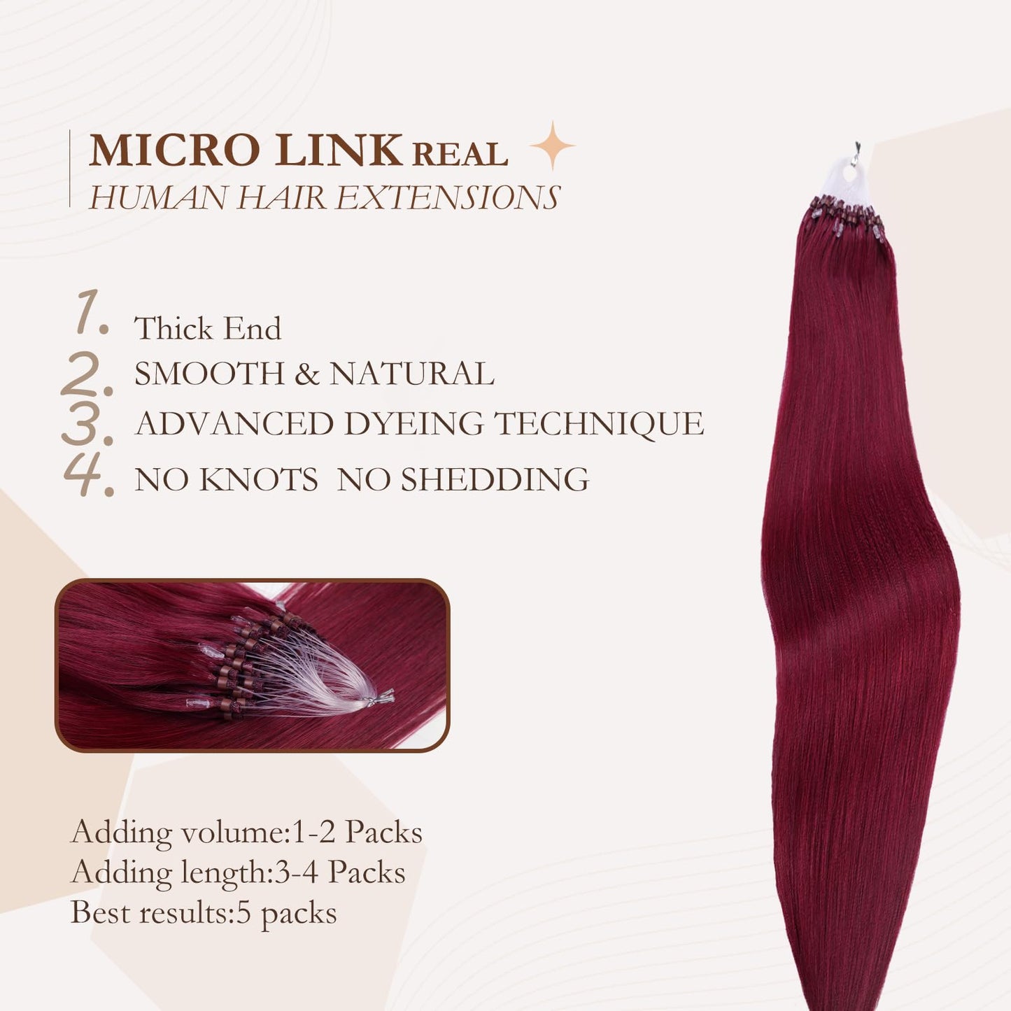 Microlink Hair Extensions Human Hair 50g 22inch(#99J) Wine Red Micro Link Hair Extensions Human Hair Microbead Hair Extensions Microloop Hair Extensions Human Hair For Women