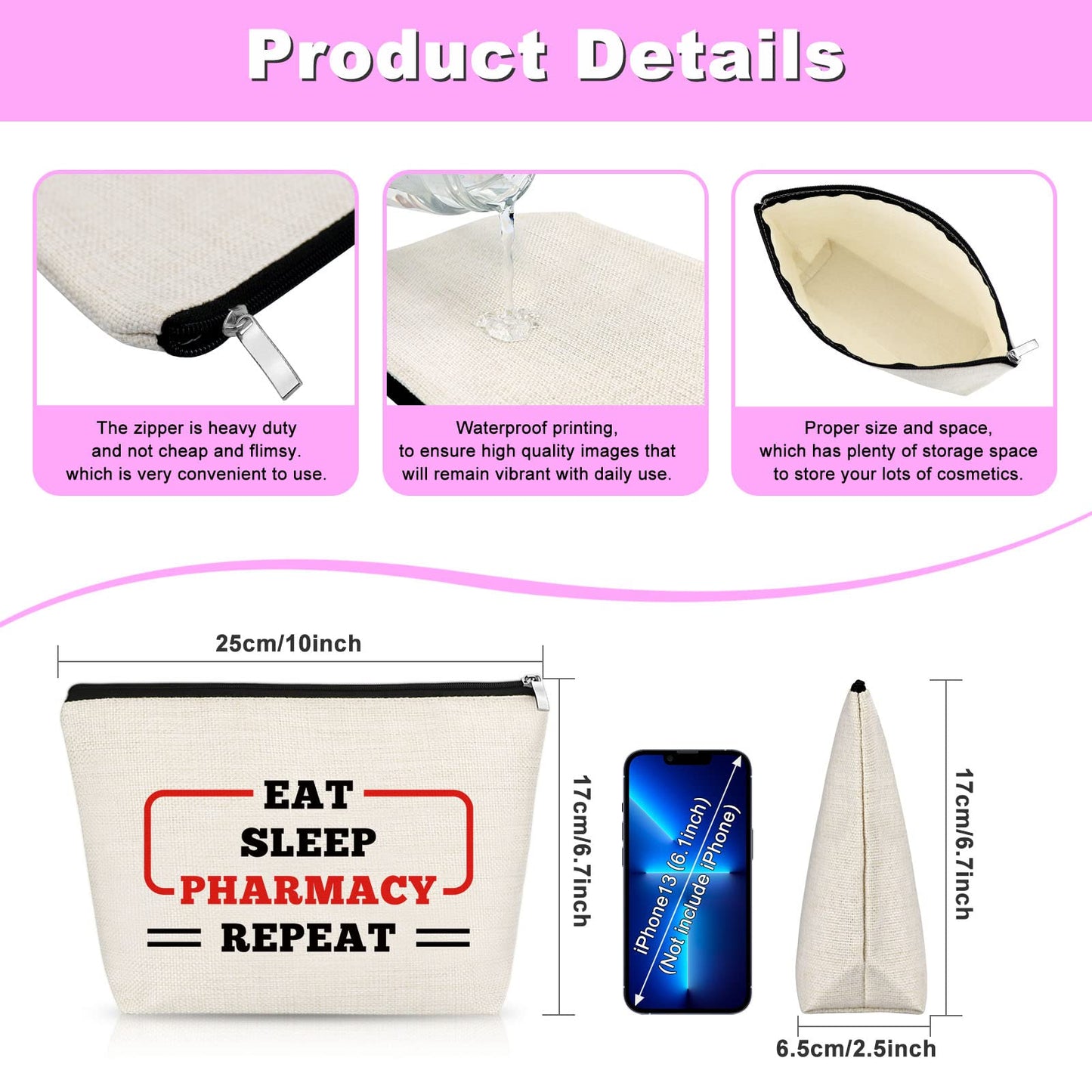 Gfhzdmf Pharmacy Technician Gifts Pharmacist Gift for Women Makeup Bag Graduation Gift Nursing Gift for Pharmacy Student Appreciation Birthday Christmas Gifts for Medical School Student Cosmetic Bag