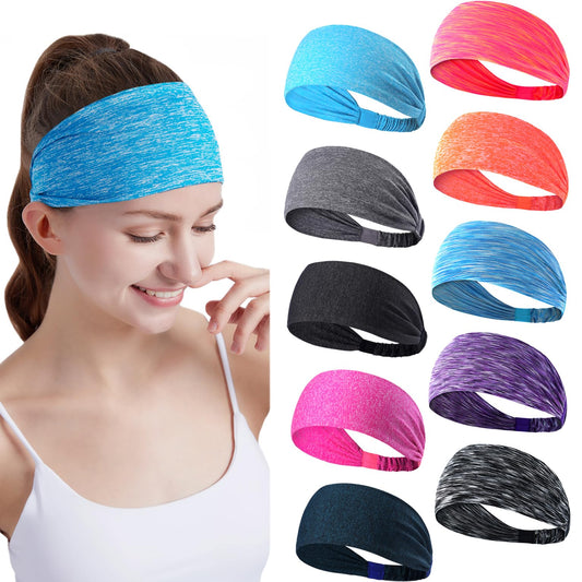 DASUTA Workout Headbands for Women Sports Sweatbands Yoga Hairbands for Fitness Elastic Athletic Non Slip Wicking Headscarf for Men Womens and Girls 10 PCS (Style 3-10 Color)