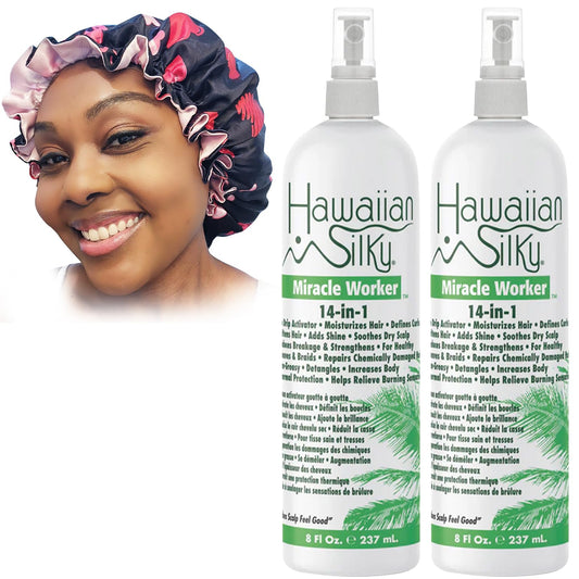 Zomac Satin Bonnet Bundled with Hawaiian Silky Miracle Worker 14 in 1 Hair Moisturizer (Leave In Conditioner) (Hearts)