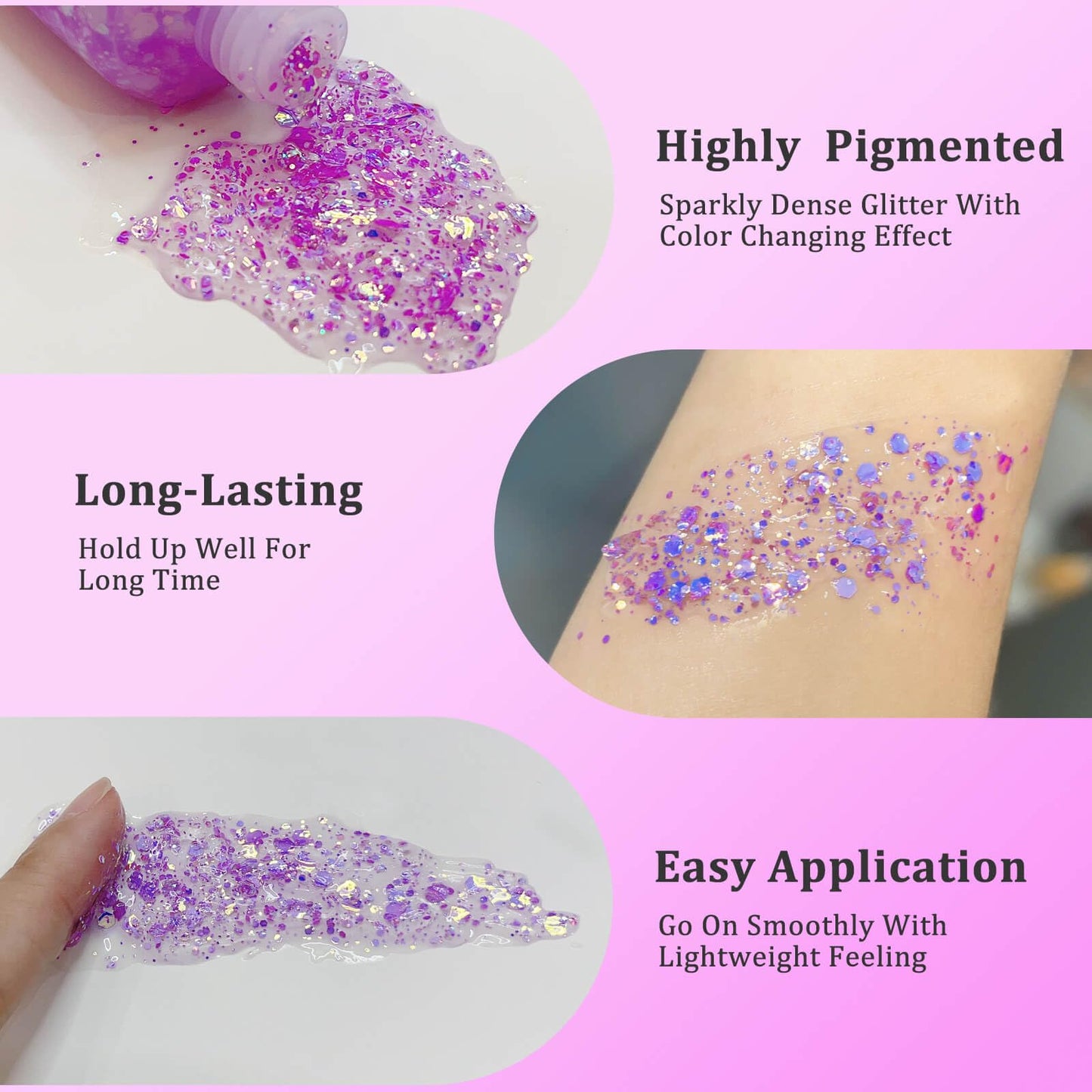 MEICOLY Chameleon Light Purple Body Glitter,Chunky Face Glitter Paint,Color Changing Mermaid Face Glitter Gel,Holographic Glitter Sequin for Face Body Hair,Festival Party Cheer Glitter Makeup,50ml