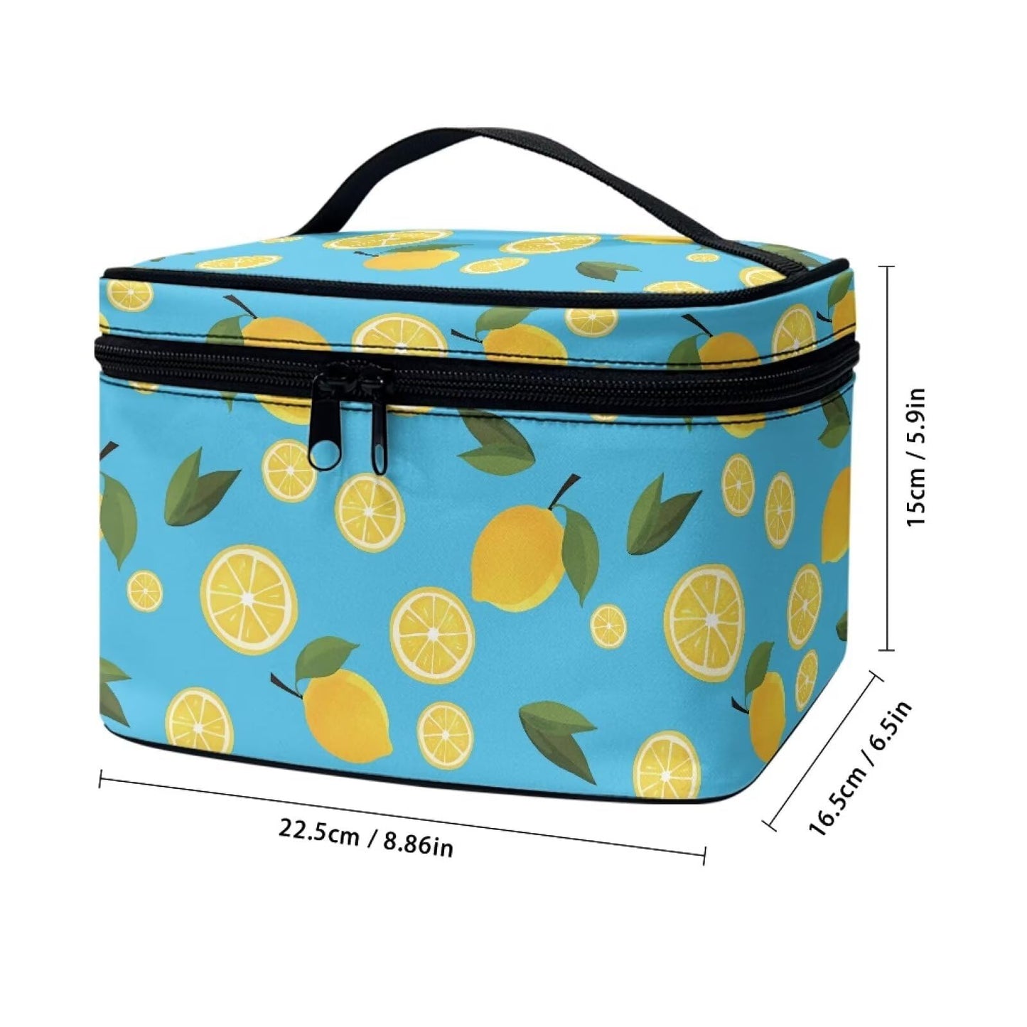 Psaytomey Travel Makeup Organizer Lemon Printed Cosmetic Bags Organizer Case for Storage Makeup Brush Tools Fits for Business Trips Camping Home Use