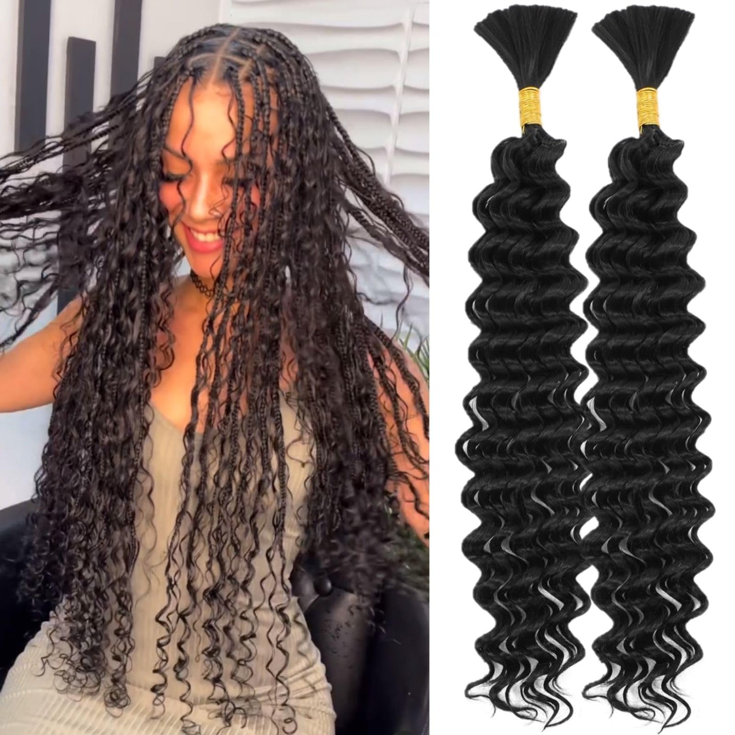 Human Braiding Hair Deep Wave Bulk Human Hair for Braiding 100% Unprocessed Brazilian Virgin Human Braiding Hair For Micro Braids No Weft 100g (1Pack-2Bundles) Curly Deep Bulk 26 inch