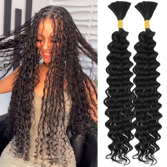 Human Braiding Hair Deep Wave Bulk Human Hair for Braiding 100% Unprocessed Brazilian Virgin Human Braiding Hair For Micro Braids No Weft 100g (1Pack-2Bundles) Curly Deep Bulk 26 inch