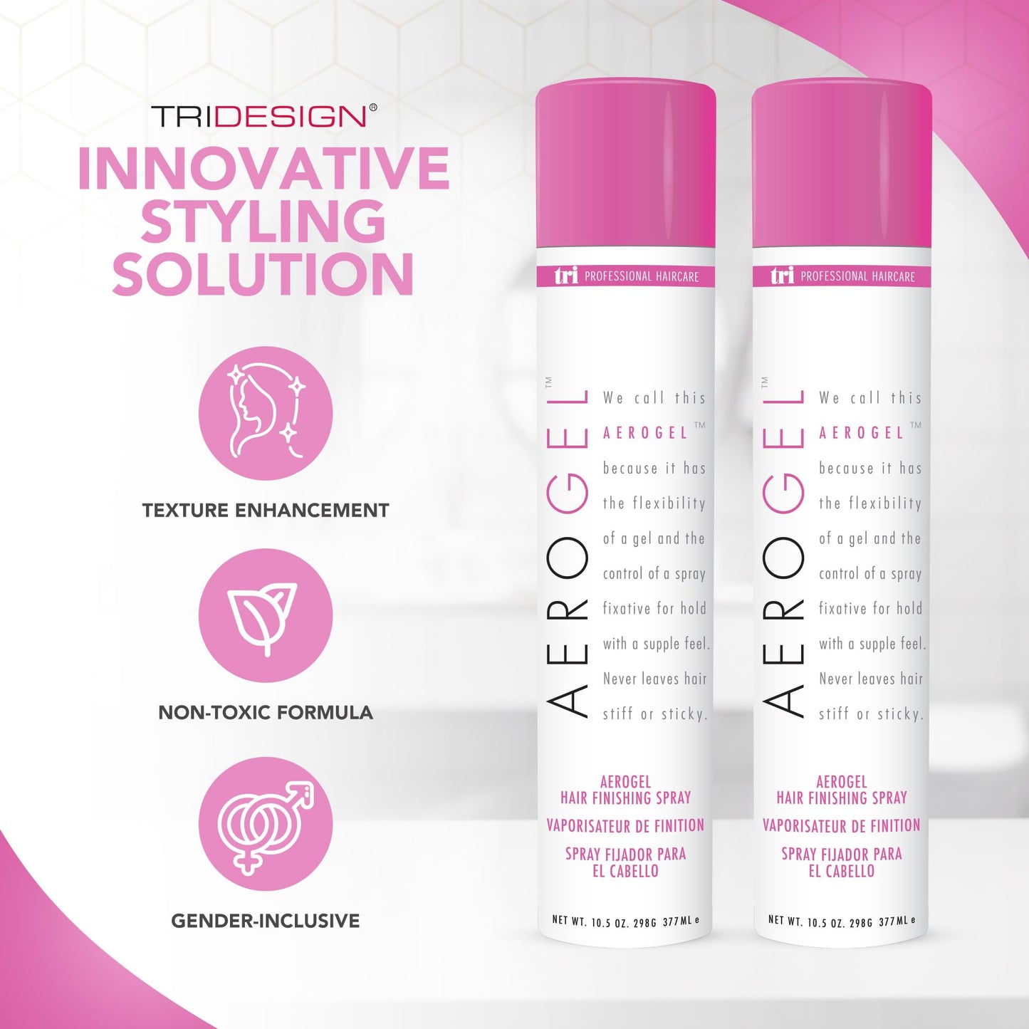 TRI Design Haircare Bundle: Aerogel Volumizing & Flexible Hold Hairspray + Covert Control Fast-Drying & Humidity-Resistant Hairspray – For All Hair Types, Lightweight & Non-Sticky Finish