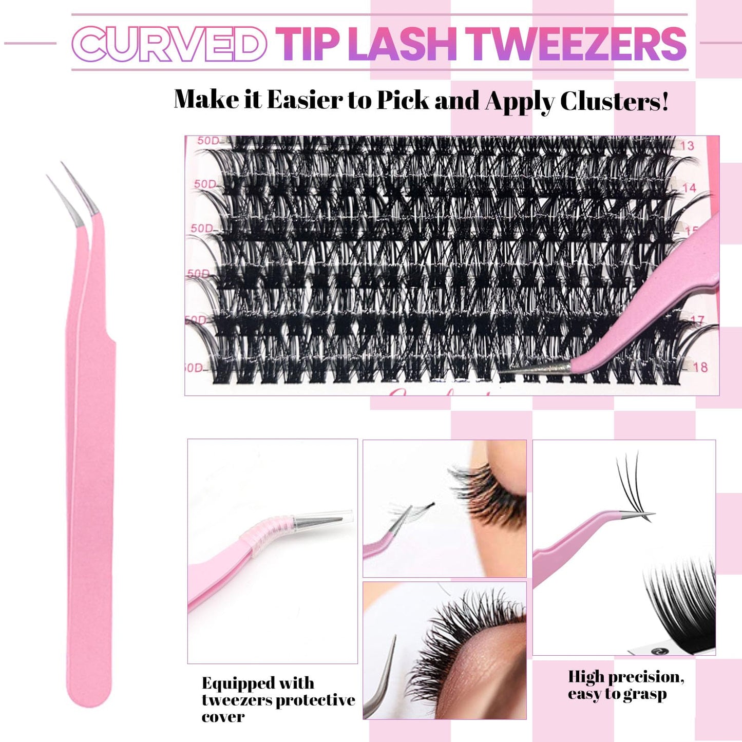 Qiveaory DIY Lash Extension Kit 684pcs Individual Lashes Clusters D Curl Eyelash Extension Kit with Lash Bond and Seal,Eyelash Remover Tweezers Brush(10-18mm,50D+60D+80D+100D) Lash Books DIY at Home