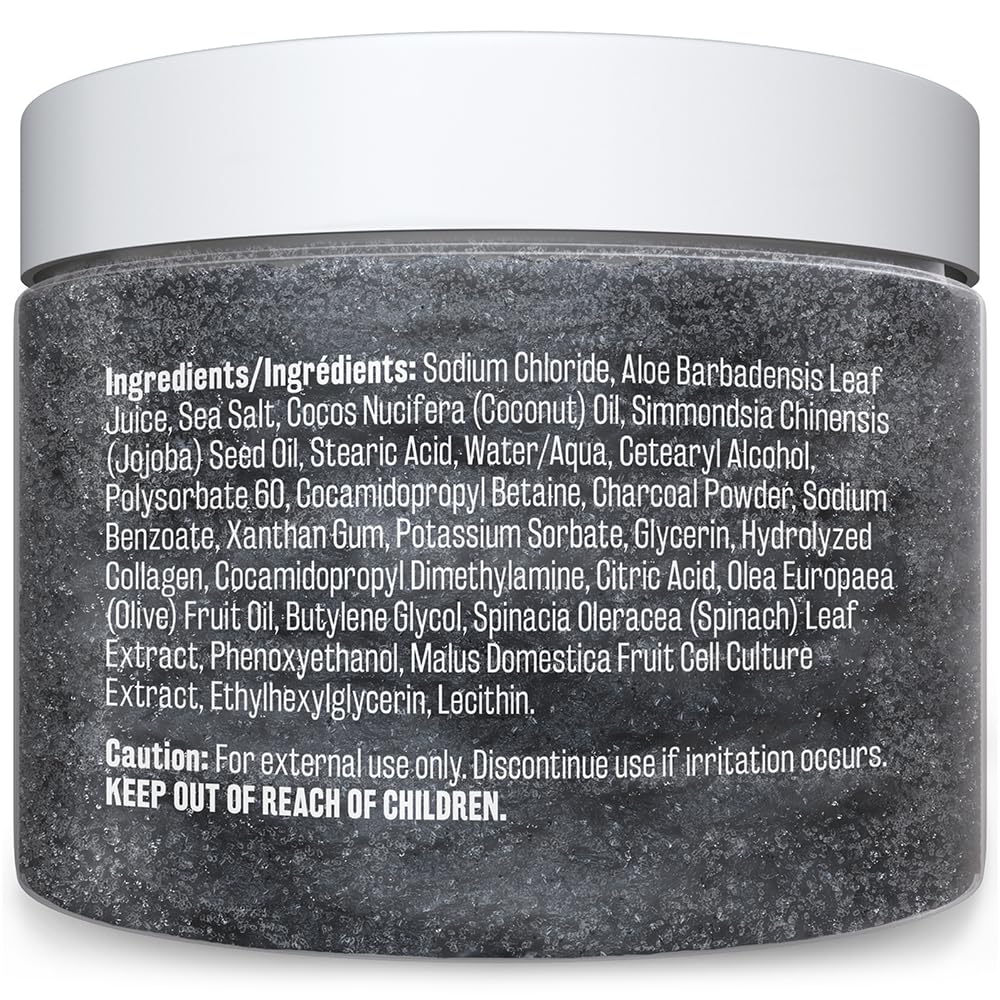 Charcoal Scrub Face Foot & Body Exfoliator Infused with Collagen and Stem Cell Natural Exfoliating Salt Body Scrub for Toning Skin Cellulite Skin Care Body by M3 Naturals