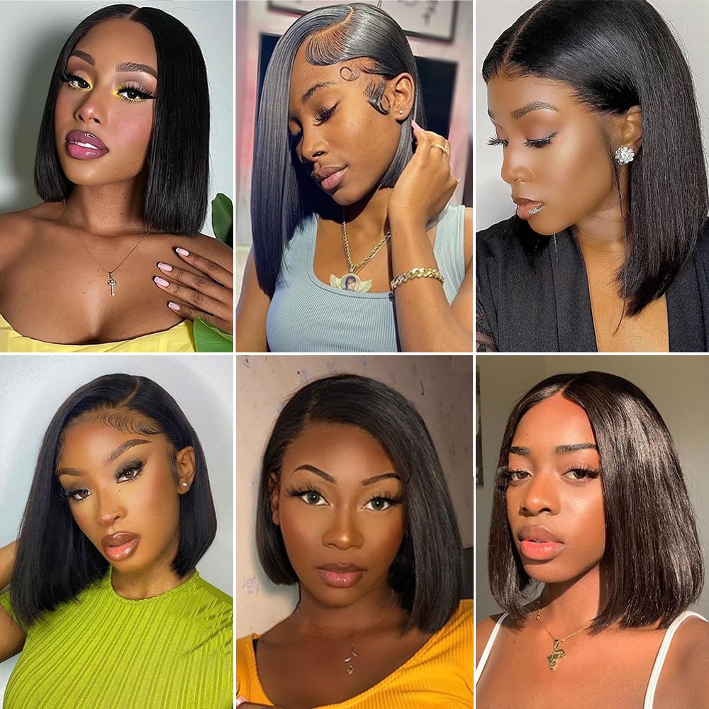 X-TRESS Short Bob Lace Front Wigs Human Hair 13x4 Transparent Lace Front Wigs Human Hair Pre-plucked Tiny Knots 12 Inch Glueless Straight Bob Wigs for Black Women Human Hair