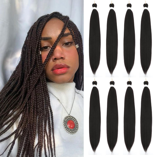 Chocolate Brown Braiding Hair Pre Stretched 24 Inch 8 Packs Long Braiding Hair Extension Pre Stretched Braiding Hair Synthetic Hair For Braiding Crochet Twist Braids Soft Yaki Texture(24",#4-8P)