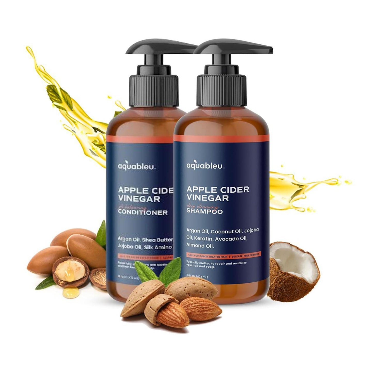 Apple Cider Vinegar Shampoo and Conditioner Set - Clarifying and Restorative For Scalp While Deeply Nourishing Ends - Sulfate Free - Safe For Color Treated Hair - 16oz