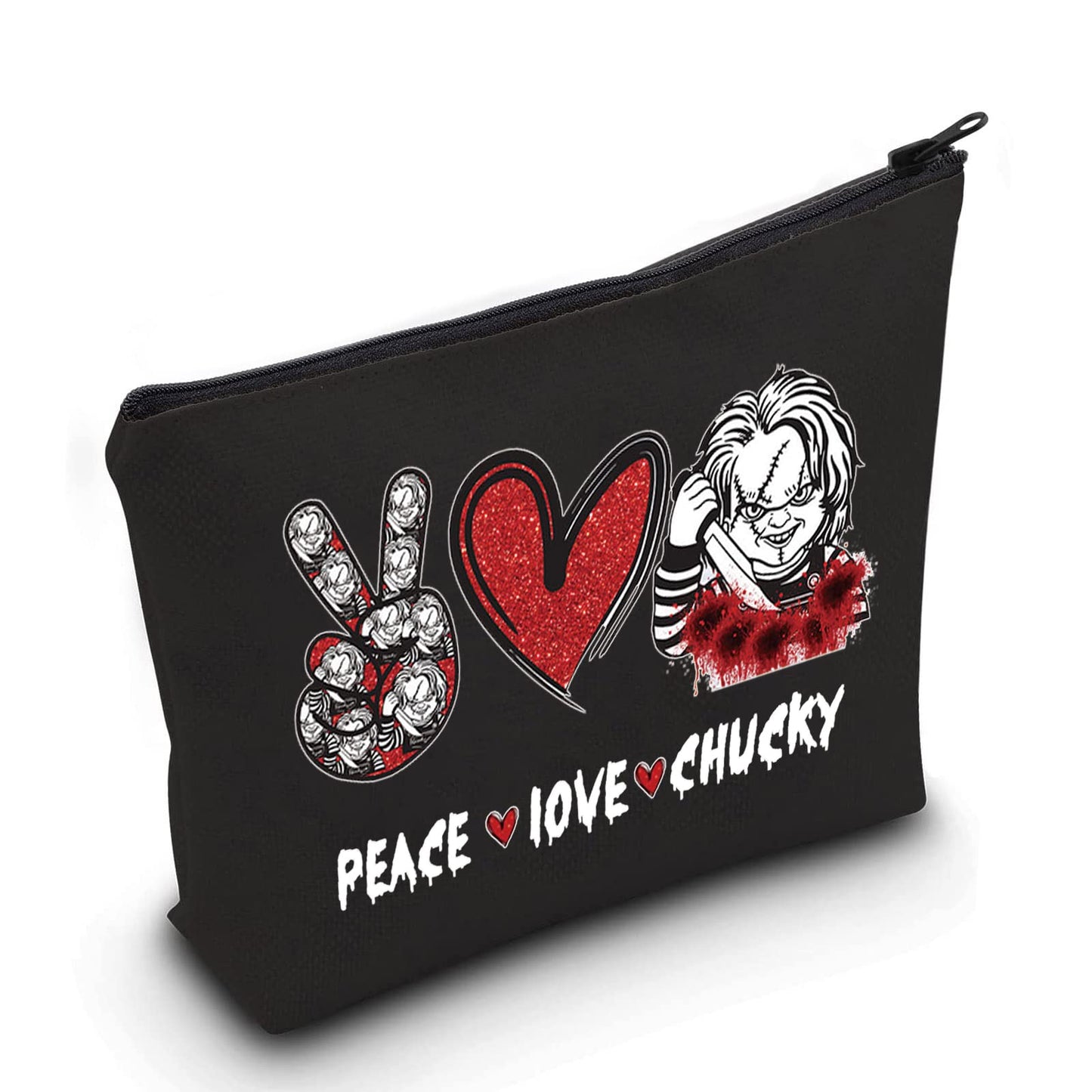 LEVLO Horrible Movie Cosmetic Make up Bag Movie Fans Gifts Peace Love Movie Makeup Zipper Pouch Bag For Horror Movie Lover (Peace Chucky Black)