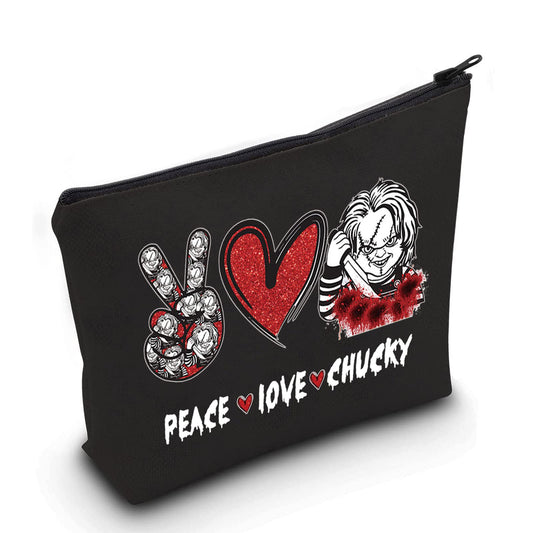 LEVLO Horrible Movie Cosmetic Make up Bag Movie Fans Gifts Peace Love Movie Makeup Zipper Pouch Bag For Horror Movie Lover (Peace Chucky Black)