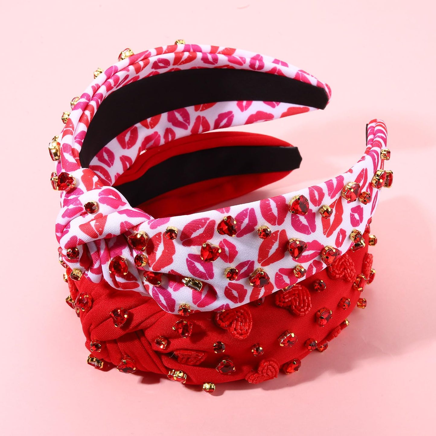 ARATLENCH Valentines Day Headband Red Heart Rhinestone Knotted Valentine Headbands Fashion Valentine's Head Band Hair Accessories Gift for Women Girls