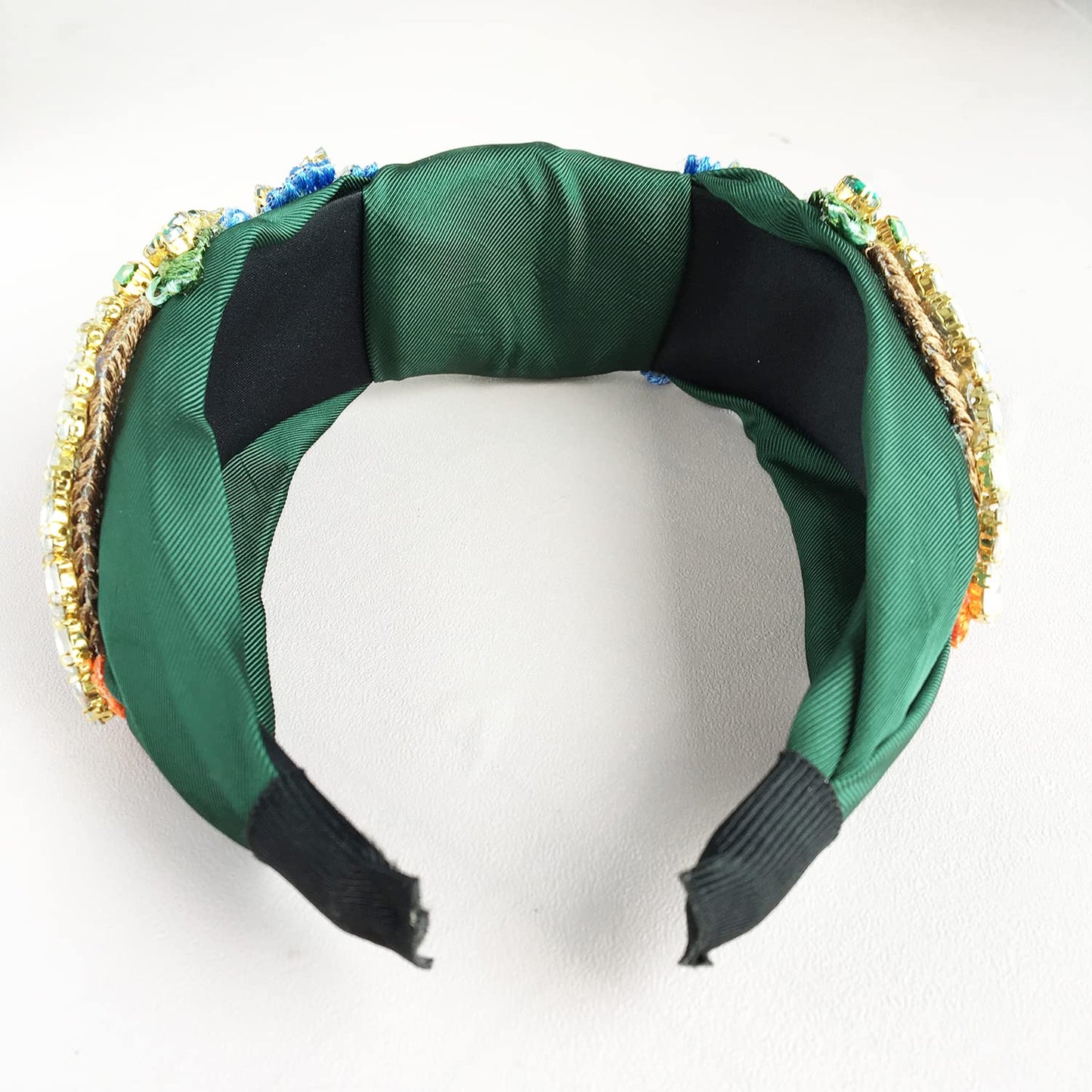 Yusier Baroque Rhinestone Crystal Headbands for Women Embroidered Hair Band Exquisite Hairband Women's Hair Accessories Hair Hoop A Variety of Colors, Satin Fabric (Dark Green)