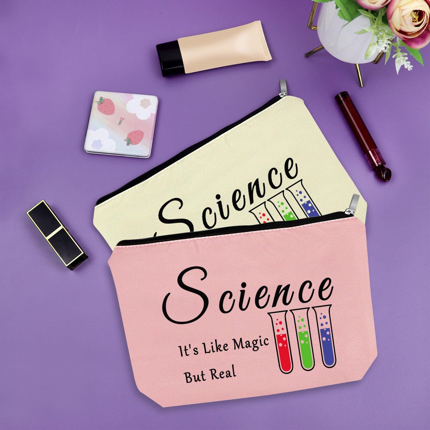 Sazuwu 2PCS Science Gifts for Women Makeup Bag Science Themed Gifts for Teachers Medical Laboratory Scientist Gifts Cosmetic Bag Science Lovers Gifts Ideas Graduation Birthday Christmas Gifts