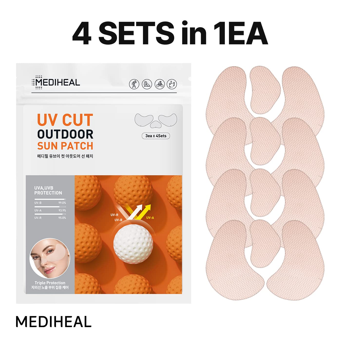 MEDIHEAL Golf Outdoor Triple Protection Sun Patch (4 Sets) for UV Care - Soothing Moisture Sun Patch for Sensitive Skin