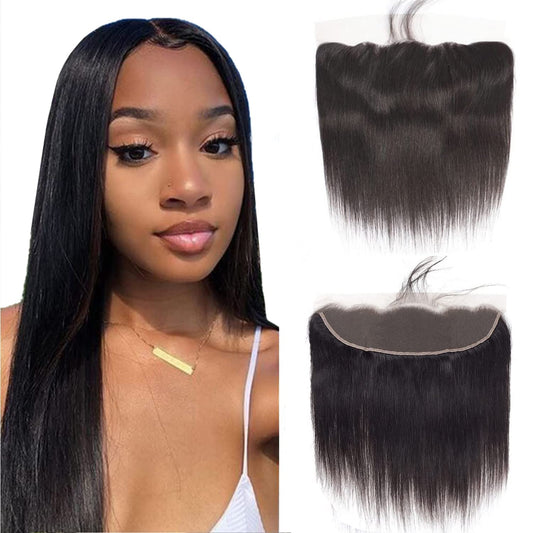 13x4 Lace Frontal Closure Ear To Ear Lace Frontal Closure 10a Unprocessed Brazilian Virgin Human Hair (14 inch, Natural Black)