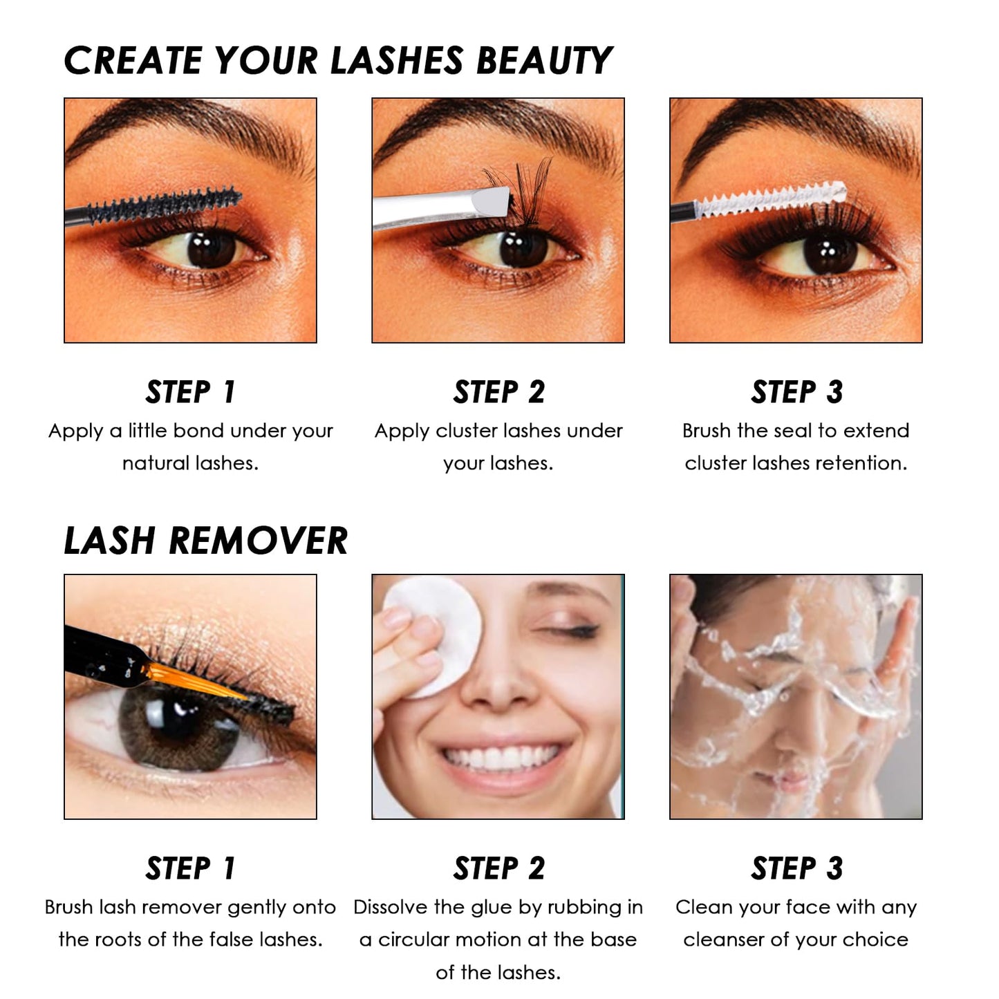 Lash Clusters DIY Lash Extension Kit 204 Individual Lashes Clusters Eyelash Extension Kit with Applicator and Lash Bond & Seal,Lash Extension Remover Mix 10-16mm C D Curl EASY TO USE-（DM01+DM17）