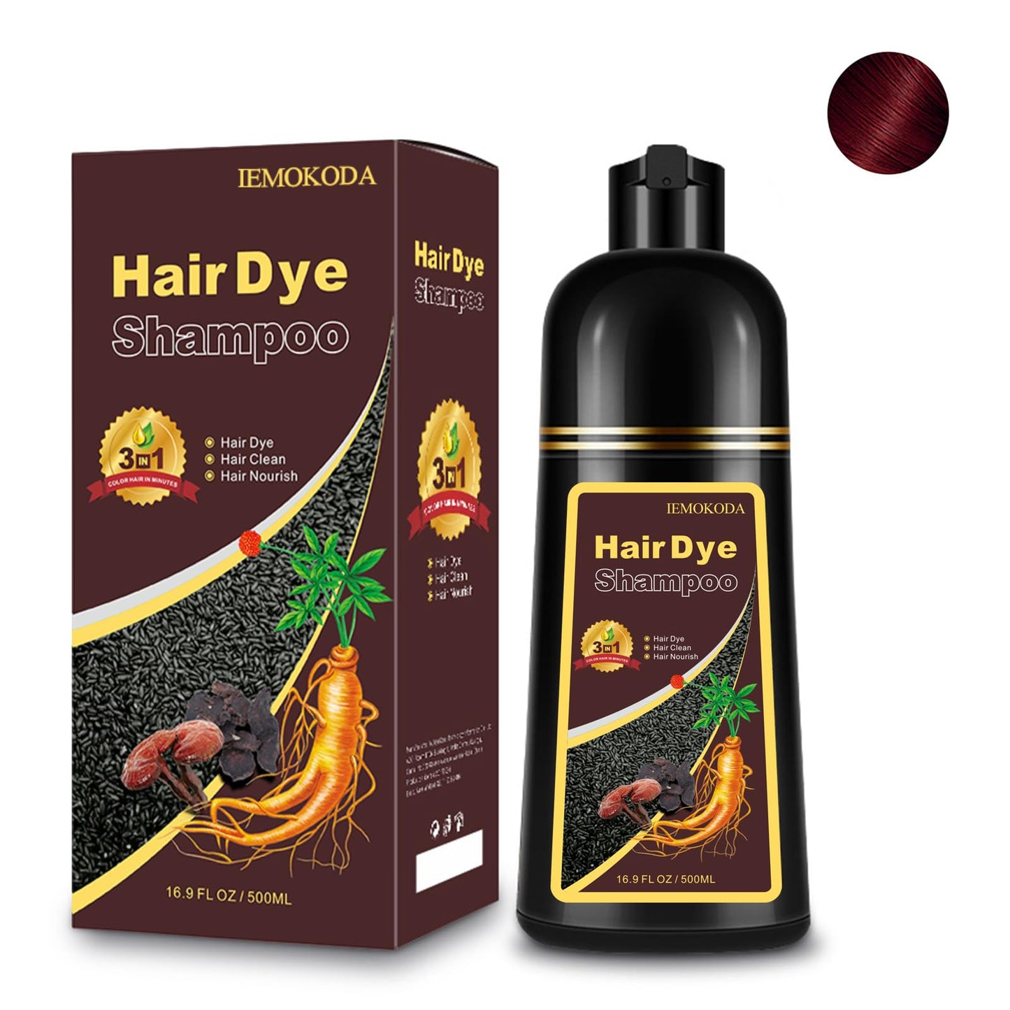 Fedulili Hair Dye Shampoo 3-in-1 Champu Para Canas Mujer, Instant Dark Wine Red Herbal Hair Color Treated Shampoo, Burgundy Long Lasting Easy to Use, for Women Men Christmas Gift, 500ml