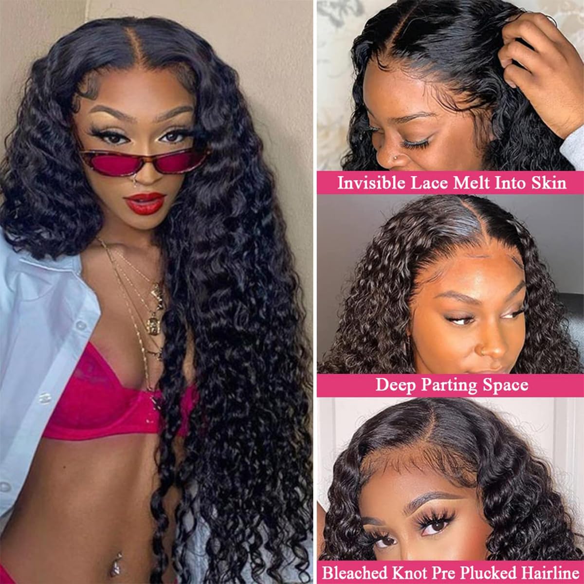 LICHANG 20 Inch Deep Wave Lace Front Wigs Human Hair 4x4 HD Lace Closure Wigs Human Hair 200% Density Deep Curly Lace Frontal Wig Human Hair Pre Plucked with Baby Hair for Black Women